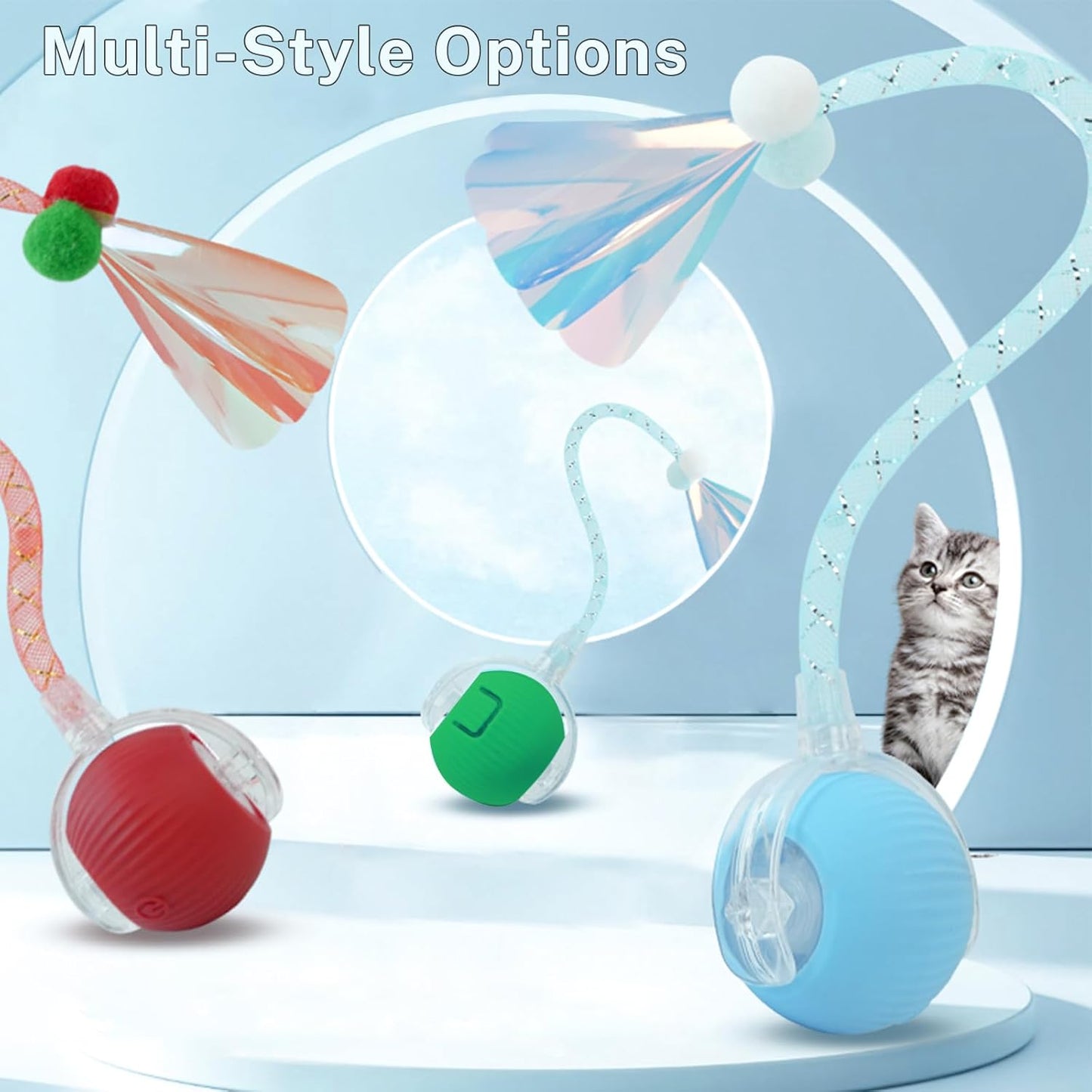 New Upgraded Cat Ball Toy - Speedy Tail 2.0 Cat Toy, Interactive Cat Toy Ball, Stimulating Toys and Juguetes para Gatos, Cat Toys for Bored Indoor（Sound Switchable） (Green)