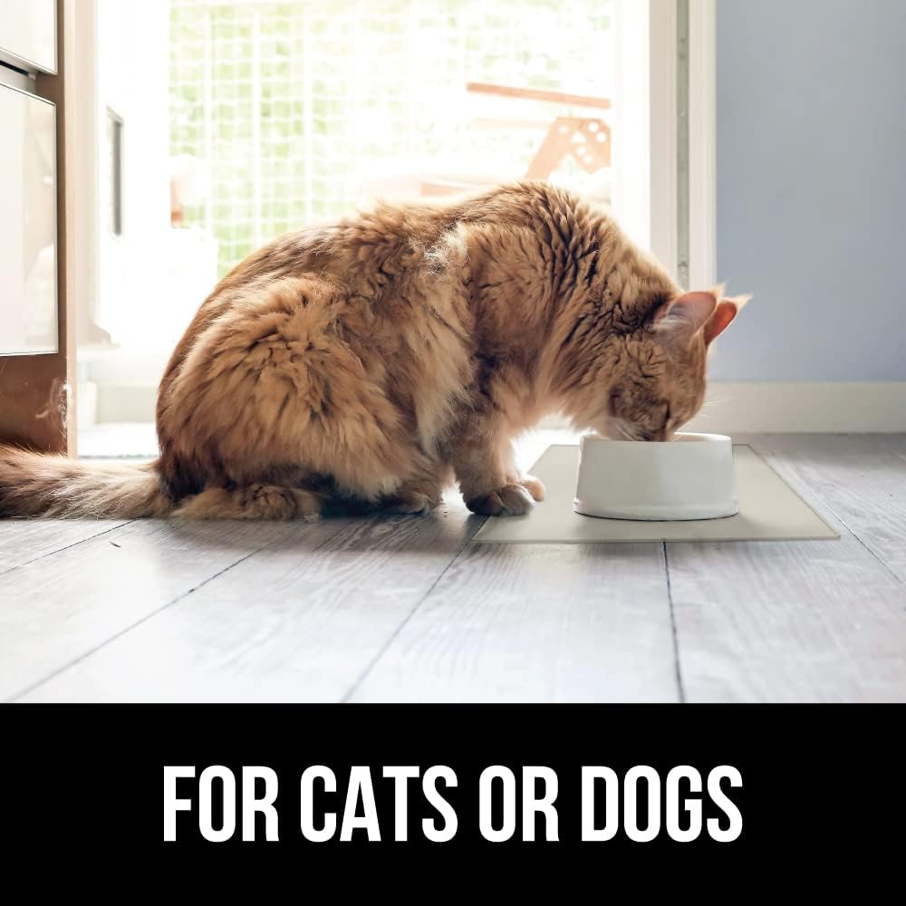 GORILLA GRIP 100% Waterproof Raised Edge BPA Free Silicone Pet Feeding Mat, Dog Cat Food Mats Contain Spills Protects Floors, Placemats for Cats and Dogs Water Bowl, Pets Accessories 18.5x11.5 Cream