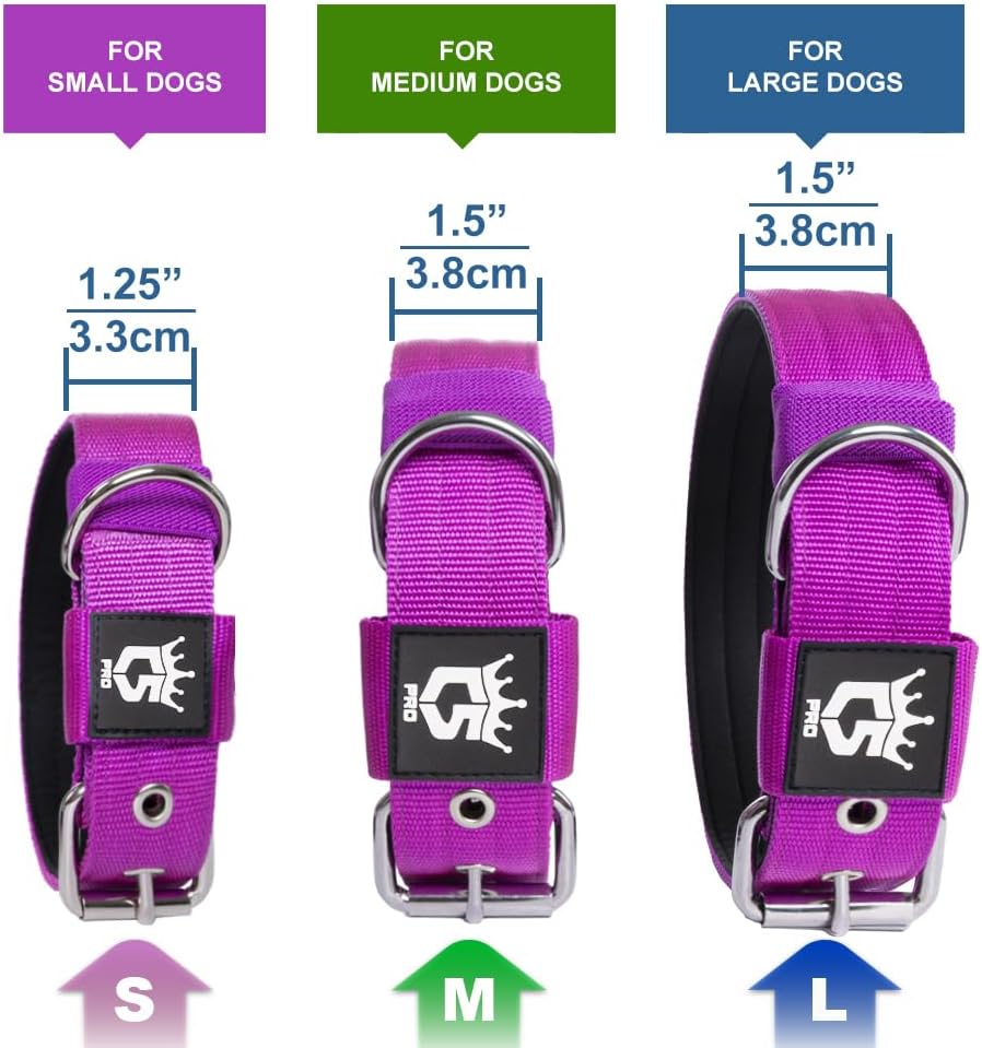 TSPRO Tactical Dog Collar 1.5 Inch Wide Thick Dog Collars with Heavy Duty Metal Buckle, Durable, Strong, Adjustable for Medium to Large Dogs (Halloween Purple M)