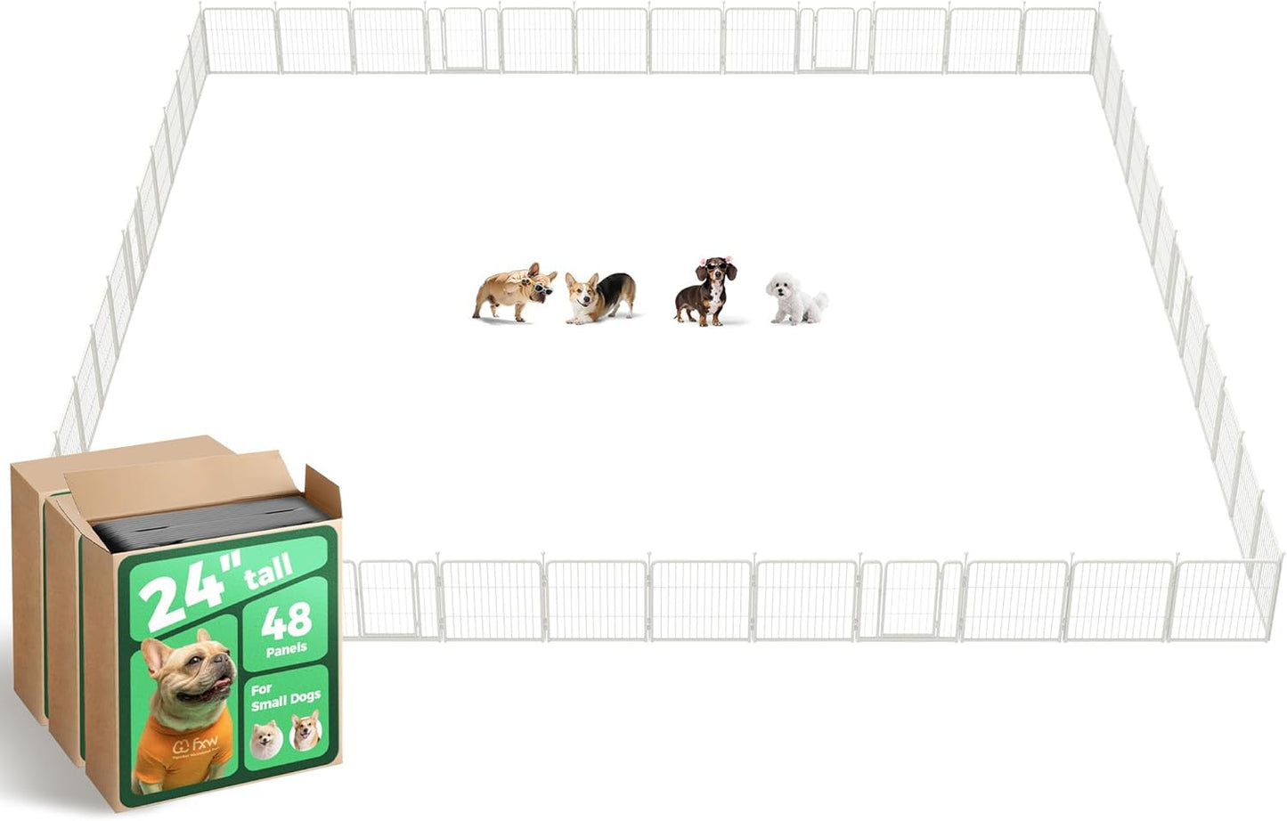 FXW Rollick Unleashed Dog Playpen for Indoor, Yard, RV Camping, 24 inch 48 Panels for Small and Puppy Dogs, White│Patented