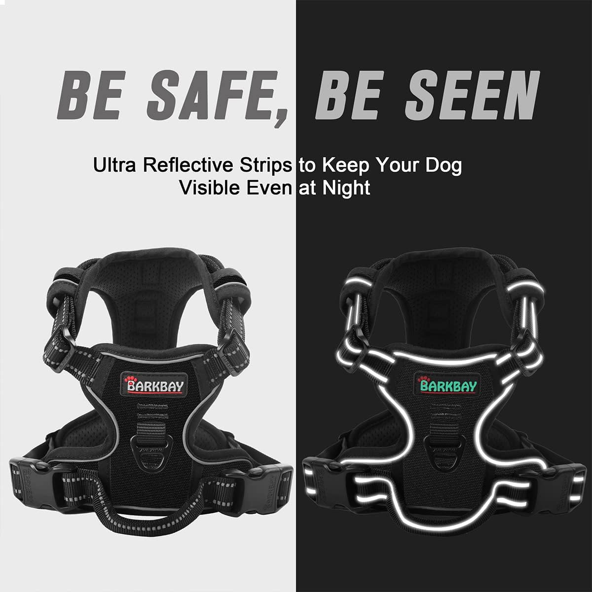 BARKBAY No Pull Dog Harness Front Clip Heavy Duty Reflective Easy Control Handle for Large Dog Walking(Black,M)