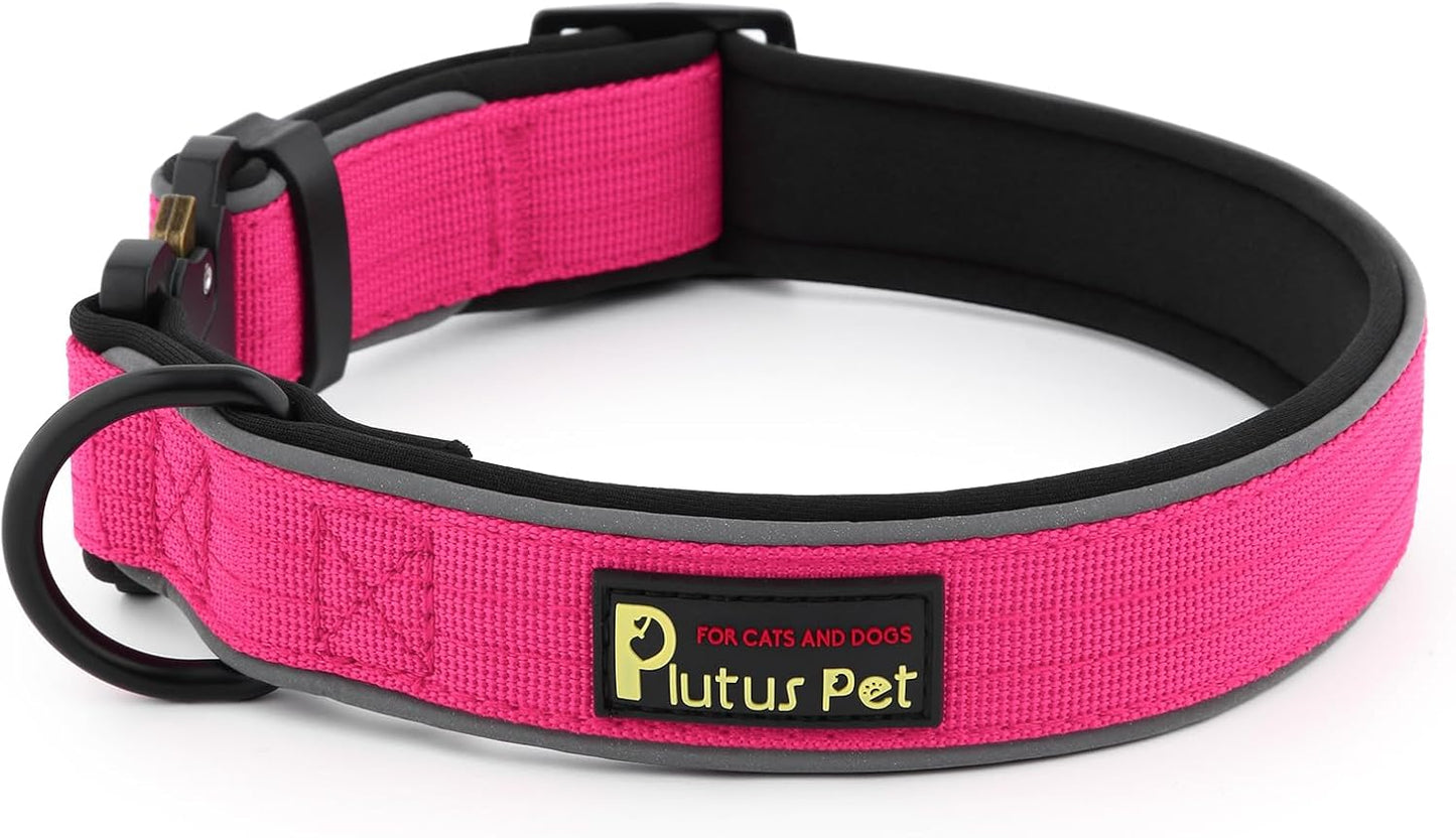 Plutus Pet Tactical Dog Collar, Reflective, Adjustable Heavy Duty Dog Collar, Soft Padded and Comfortable, for Small Medium and Large Dogs (Hot Pink, XS)