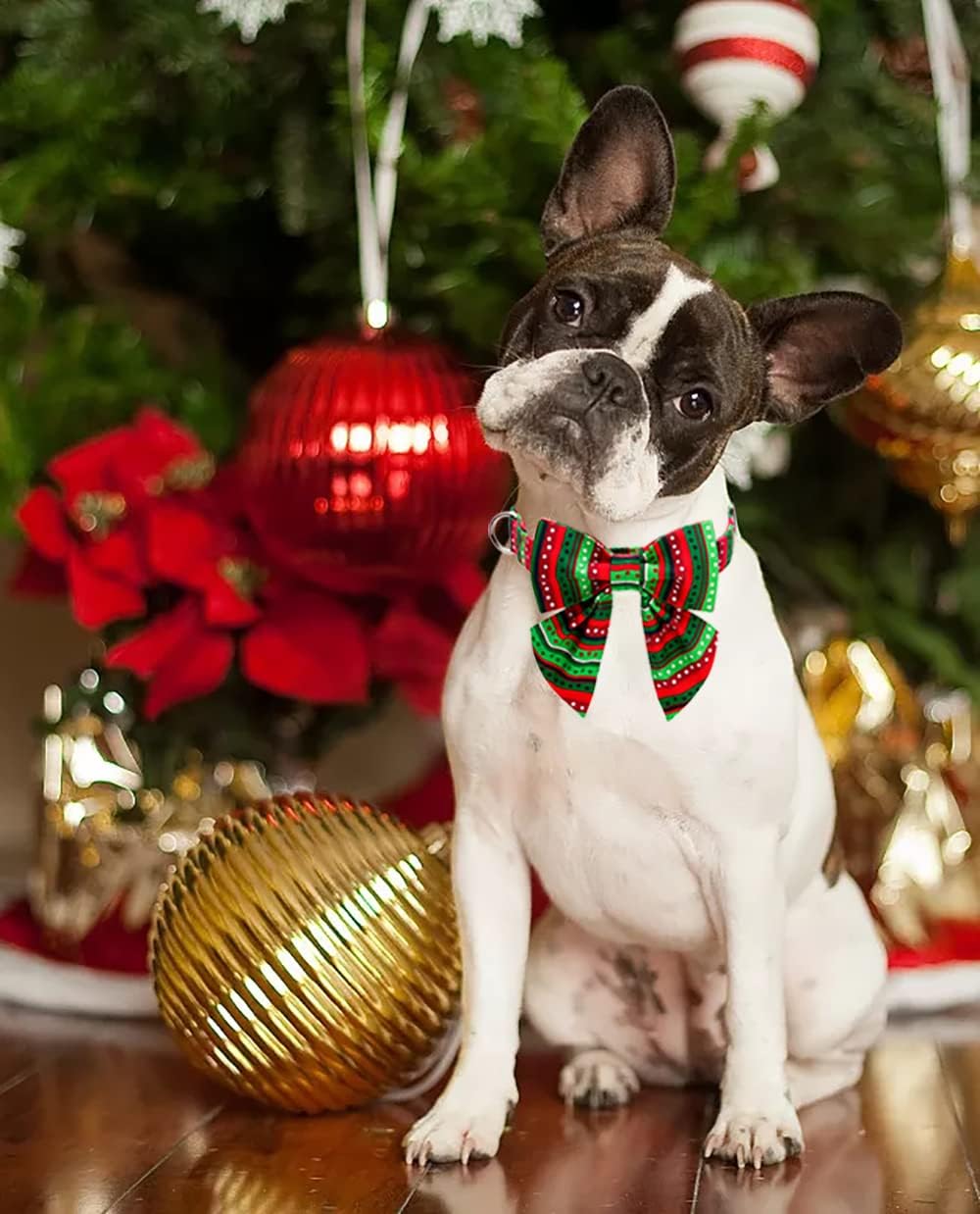 Lionet Paws Christmas Dog Collar with Bowtie, Dog Sailor Bow Collar with Metal Buckle for Dogs, Adjustable Comfortable Dog Collar Girl Gift, L, Neck 16-24 in