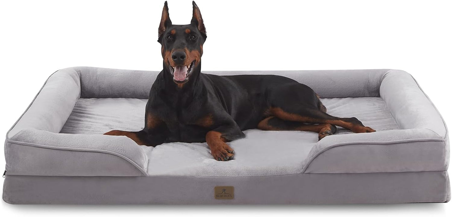 Bedfolks Orthopedic Dog Bed XXL, Waterproof Dog Sofa Bed for Giant Dogs, Egg Foam Pet Couch Bed with Removable Washable Cover and Nonslip Bottom, Light Grey