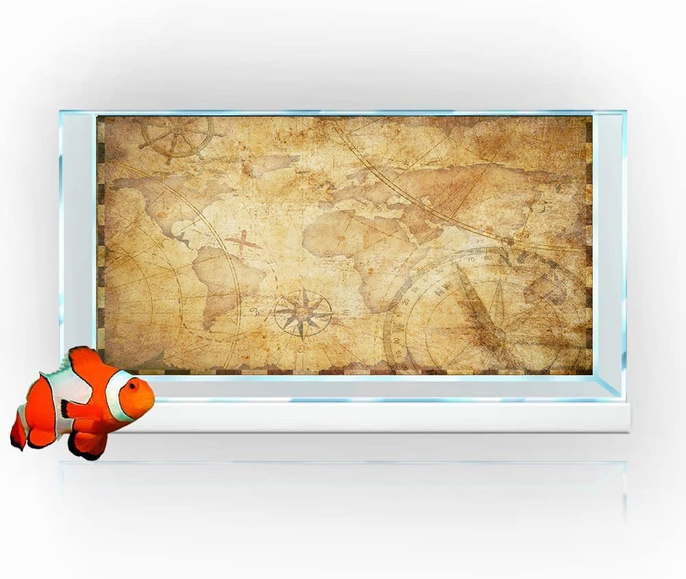 48X18IN Retro Old Travel World Map Terrarium Background, Art Parchment Pirate Treasure Map Reptile Habitat Background with 10EVA Double-Sided Tape