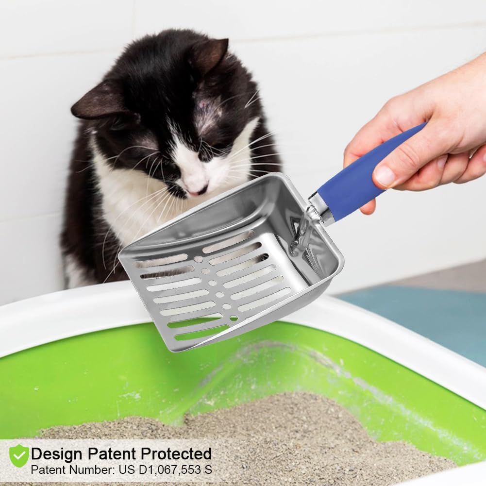 Cat Litter Scoop -Stainless Steel Metal Cat Litter Scoop-Sturdy Mesh Scooper - Mesh Shovel-Easy to Clean - Suitable for Cat Litter Box -Navy Blue