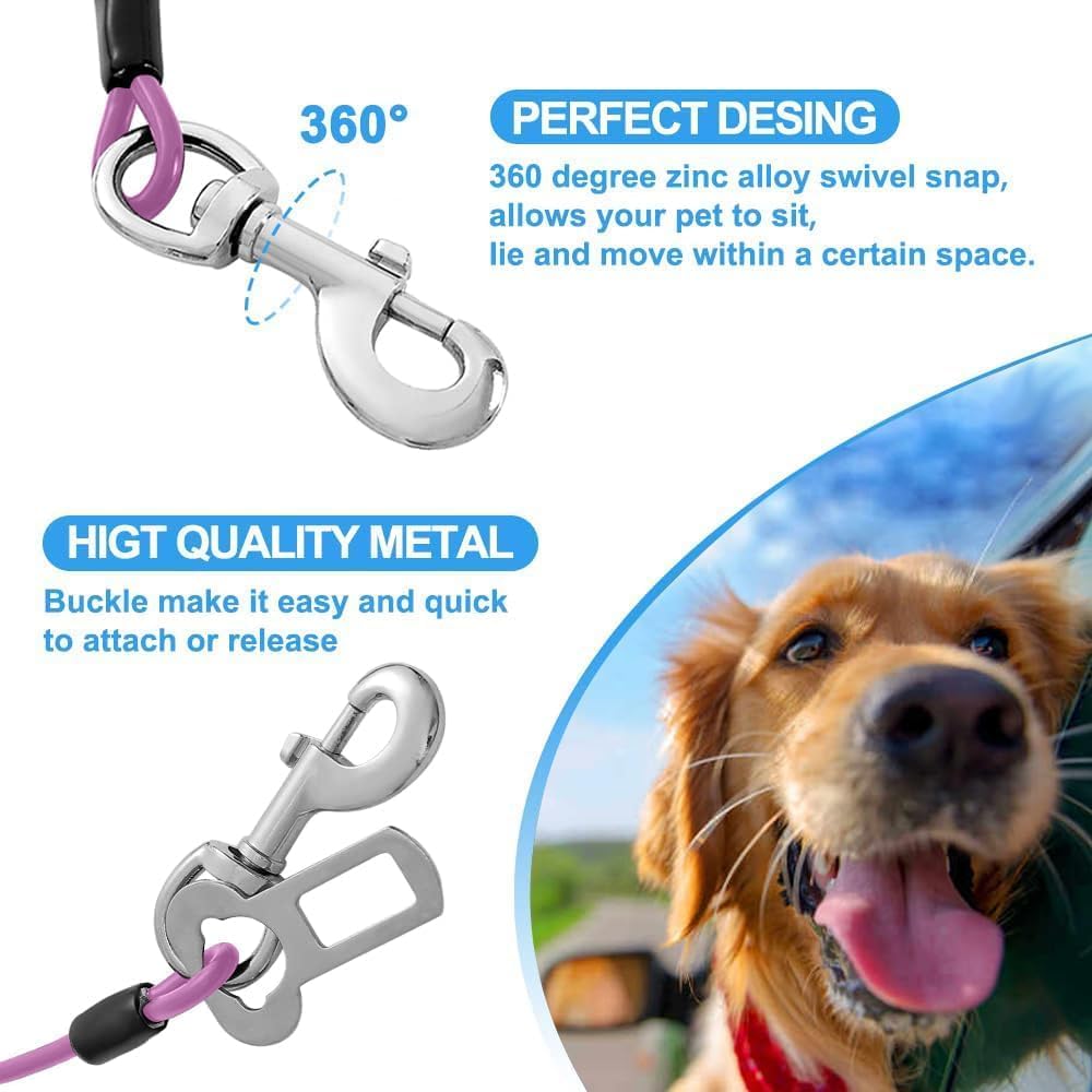 Dog Seat Belt Harness for Car,Dog Seatbelt of Coated Wire Leash Safety Restraint,No Chew Tether Cable Vehicle,Double Clips & Latch(Purple, 16 inch/40 CM)