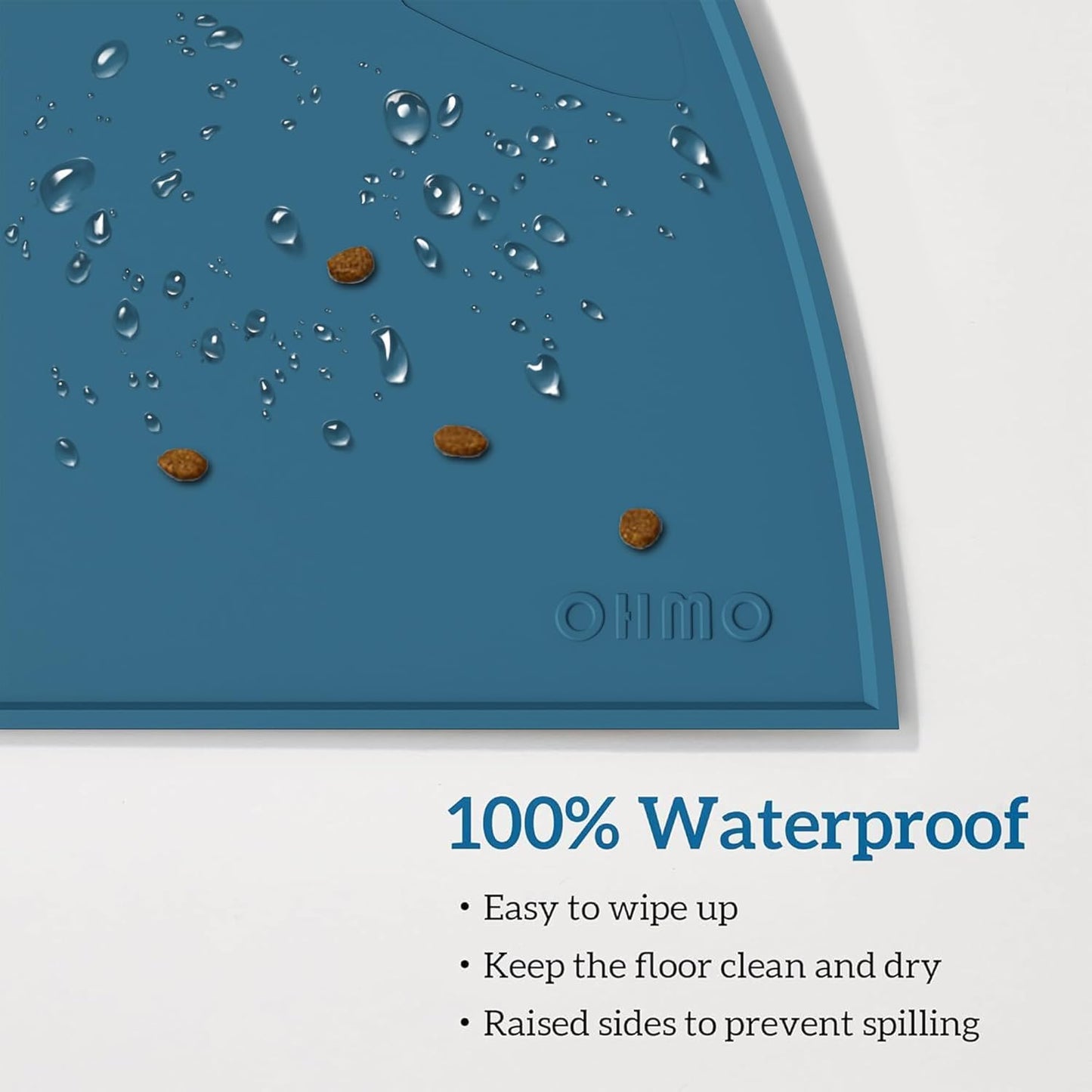 OHMO - Cat Food Mat, Silicone Pet Feeding Mat for Floor Non-Skid Waterproof Dog Water Bowl Tray, Easy to Clean Pet Placemat (Teal, 18 * 9.8'')