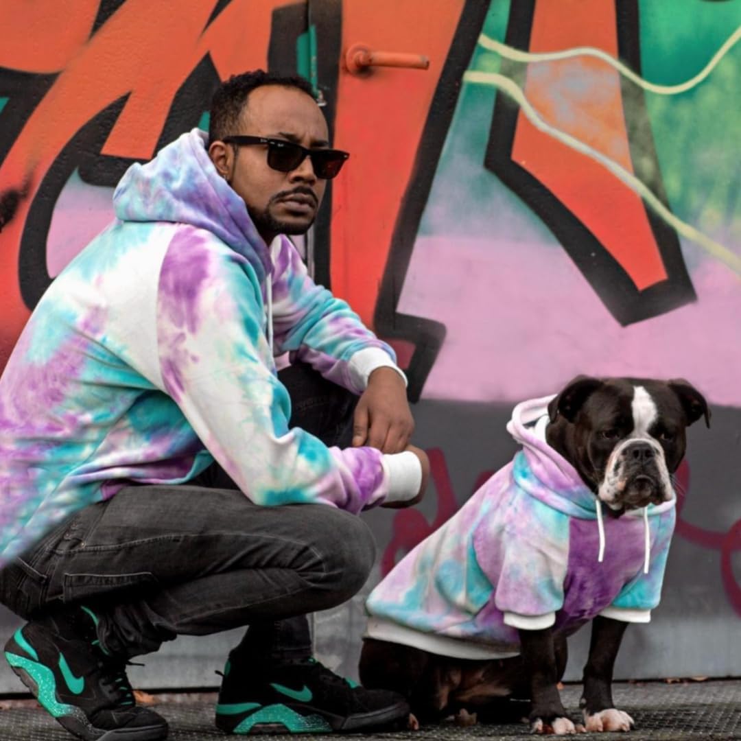 Spark Paws Dog Hoodie – Premium Dog Sweater for Small, Medium, and Large Dogs | Warm Outfits for French Bulldogs, Pitbull, Puppy, Winter Jacket Alternative - 90s Retro Sky Dye - S