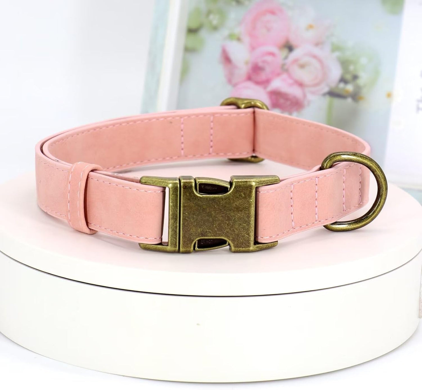 Didog Soft PU Leather Dog Collar, Stylish Quick Released Dog Collar for Large Dogs, Easy Clean Adjustable Pet Collar for Daily Walking, Pink, L Fit 15-23" Neck
