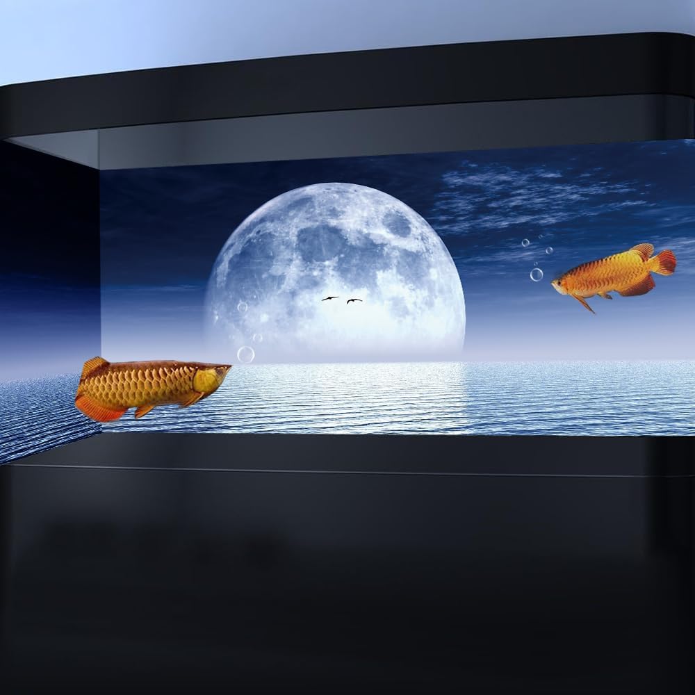 Moon Aquarium Background,Cool Sea Galaxy Parallel Space Themed Fish Tank Background, Cool Terrarium Background 36X18IN with 8 EVA Double-Sided Tape