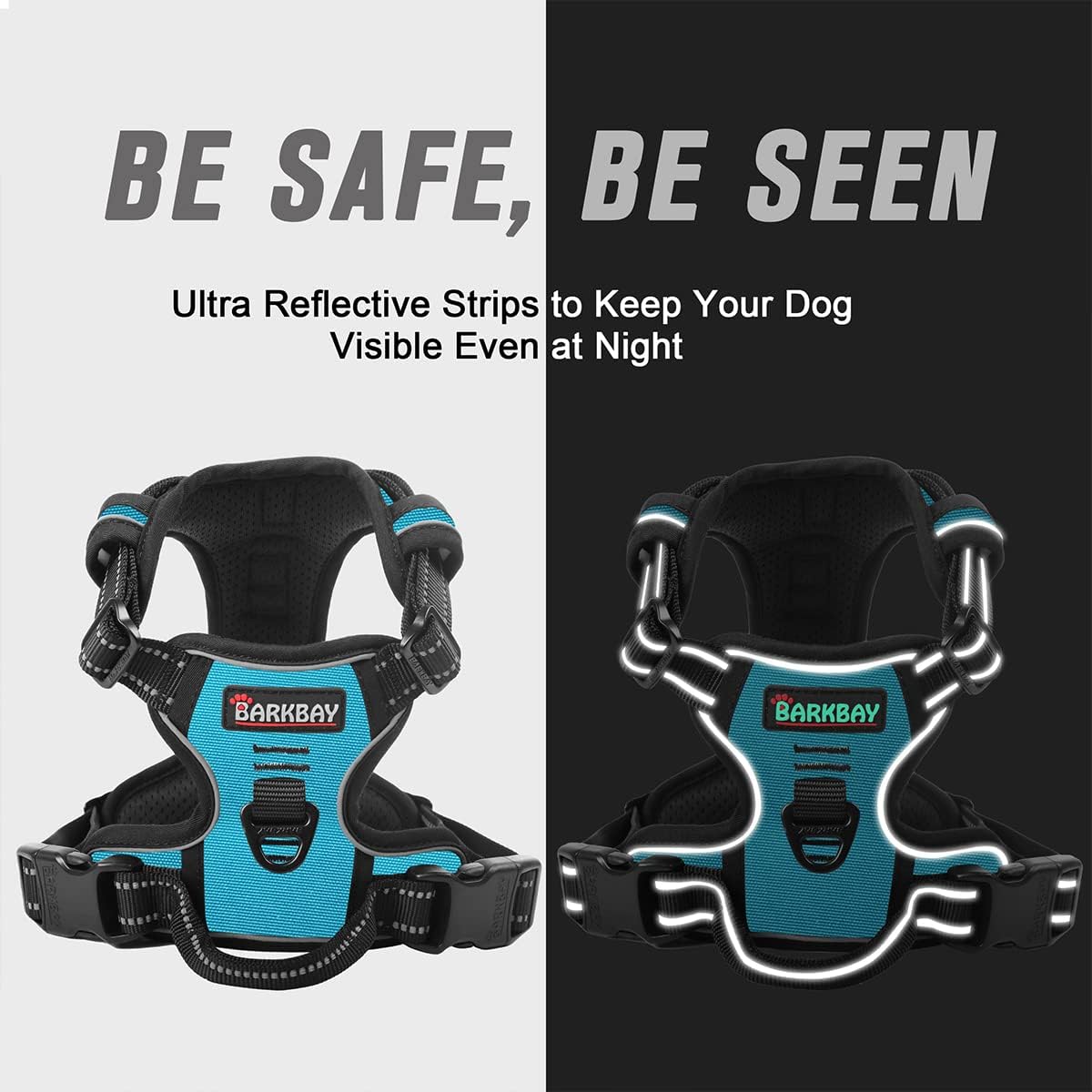 BARKBAY No Pull Dog Harness Front Clip Heavy Duty Reflective Easy Control Handle for Large Dog Walking(Blue,S)