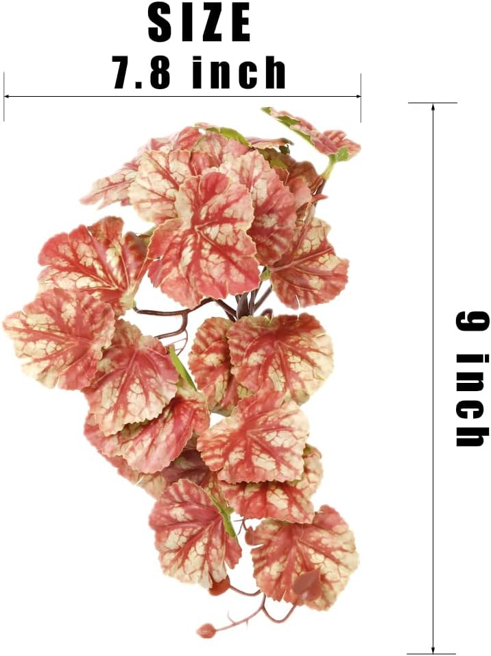 Reptile Plants for Terrarium, Amphibian Habitat Decor Artificial Hanging Plants with Suction Cup - Fake Heuchera Micrantha Pink