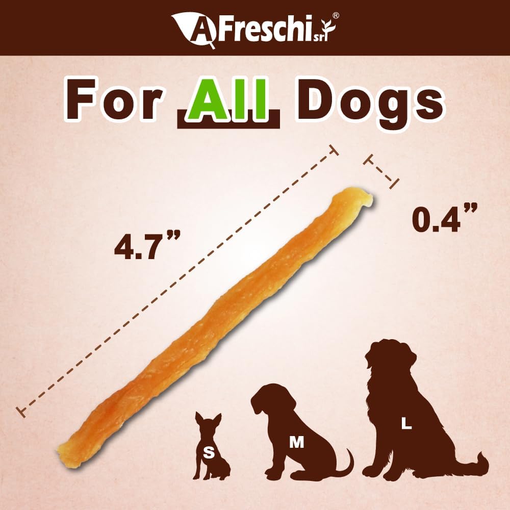AFreschi Turkey Tendons for Dogs, USA-Sourced, Healthy Dog Treats, Rawhide-Free Puppy Chews, All Natural, Hypoallergenic Dog Treats, Classic Series, Soft Strips, 3.5 oz Pack