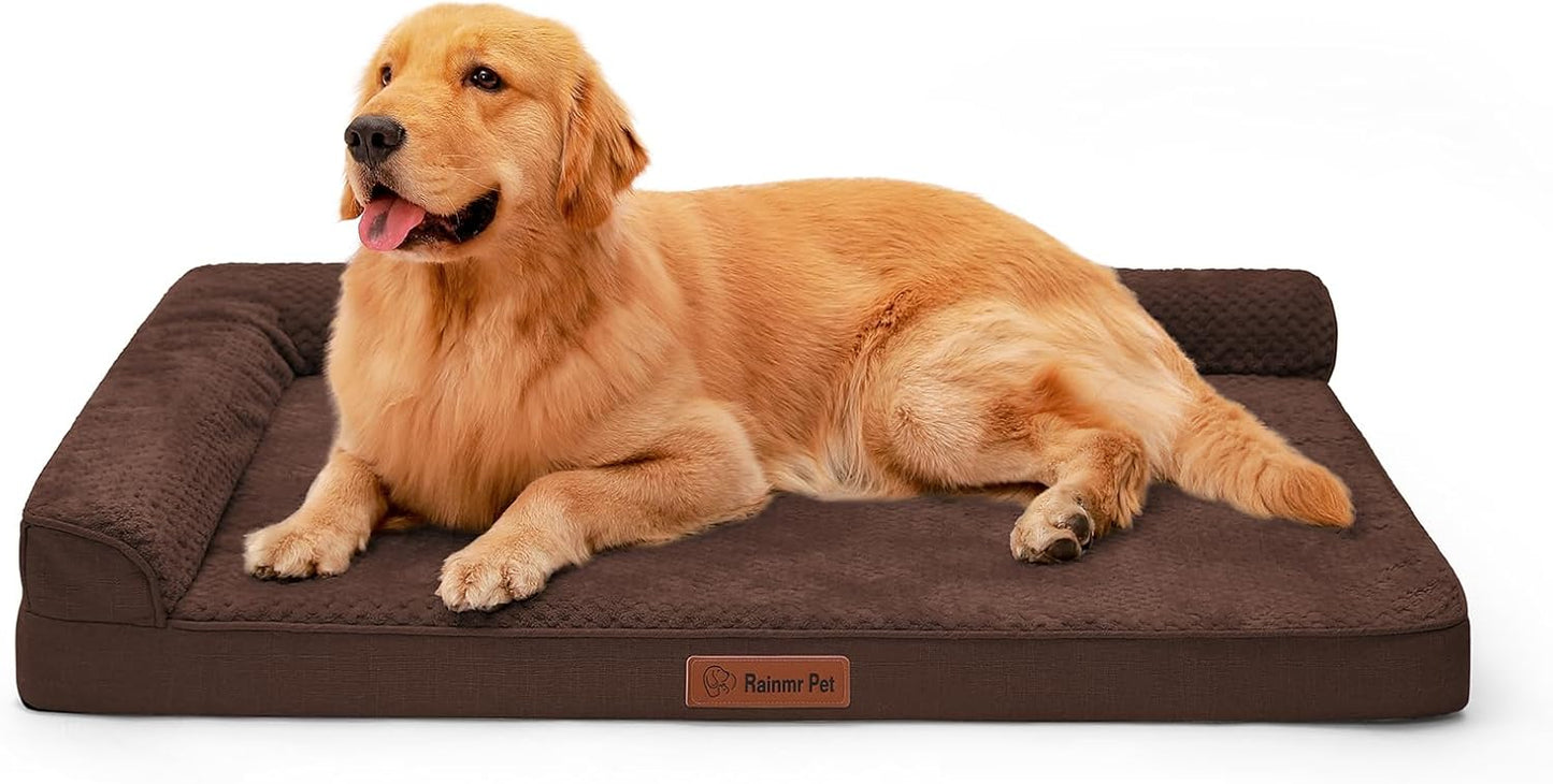 Orthopedic Dog Bed, 3 Inch Memory Foam Dog Beds for Large Dogs, Washable Removable Cover, Nonskid Bottom, Waterproof Pet Couch for Indoor, Outdoor or Car Use, 44x32 Inches XXL Brown Grey