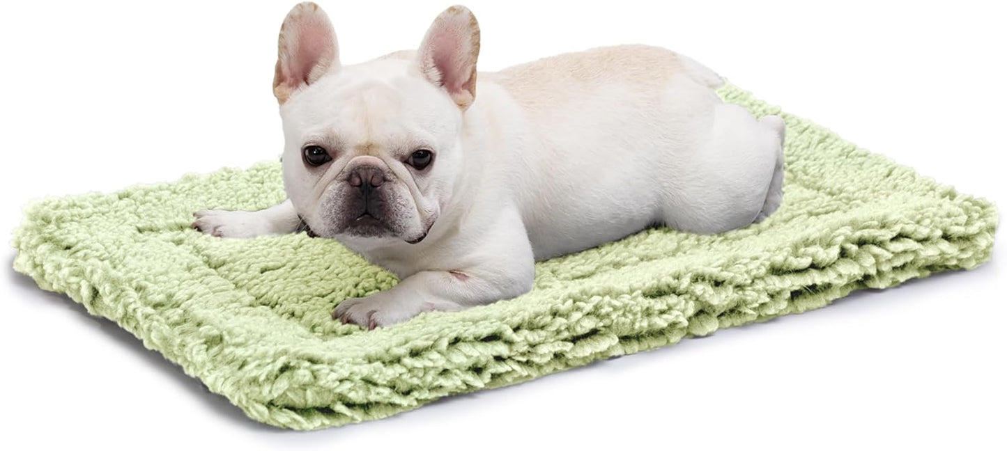 Stoutwool Indestructible Dog Bed - Fluffy Chew Proof Dog Crate Pad - Tough Kennel Pad for Aggressive Chewers - Washable, Ideal for Medium Breeds & Fits 30-Inch Crate - 29"x18", Gleam
