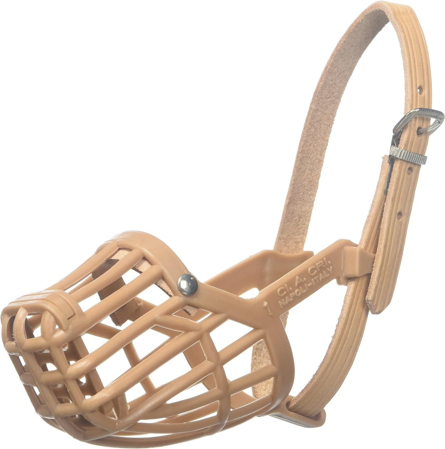 Leather Brothers Italian Basket Dog Muzzle, Adjustable Secure Fit, Comfortable Design, Training and Safety, Averts Biting, Prevents Chewing and Scavenging, Perfect for Grooming - Tan, Size 1