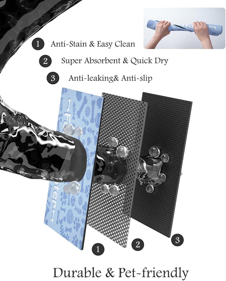 Pet Feeding Mat-Absorbent Dog Mat for Food and Water Bowl-No Stains Quick Dry Water Dispenser Mat-Dog Accessories Pet Supplies-Bowl for Messy Drinkers（Bone,17"x28"