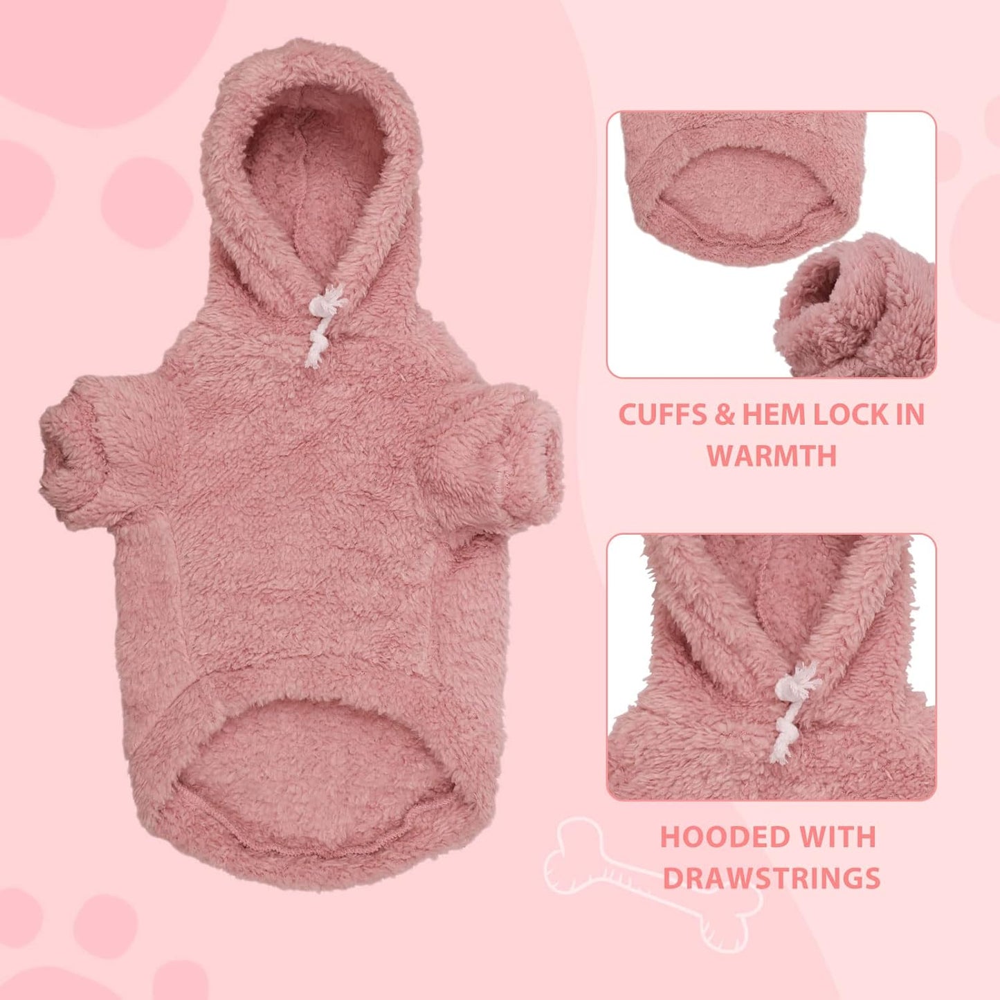 Fuzzy Dog Sweaters for Large Dogs Pet Hoodie Clothes Warm Soft Pet Coats Hooded Sweatshirt Dog Hoodie for Large Dogs(Pink-L)