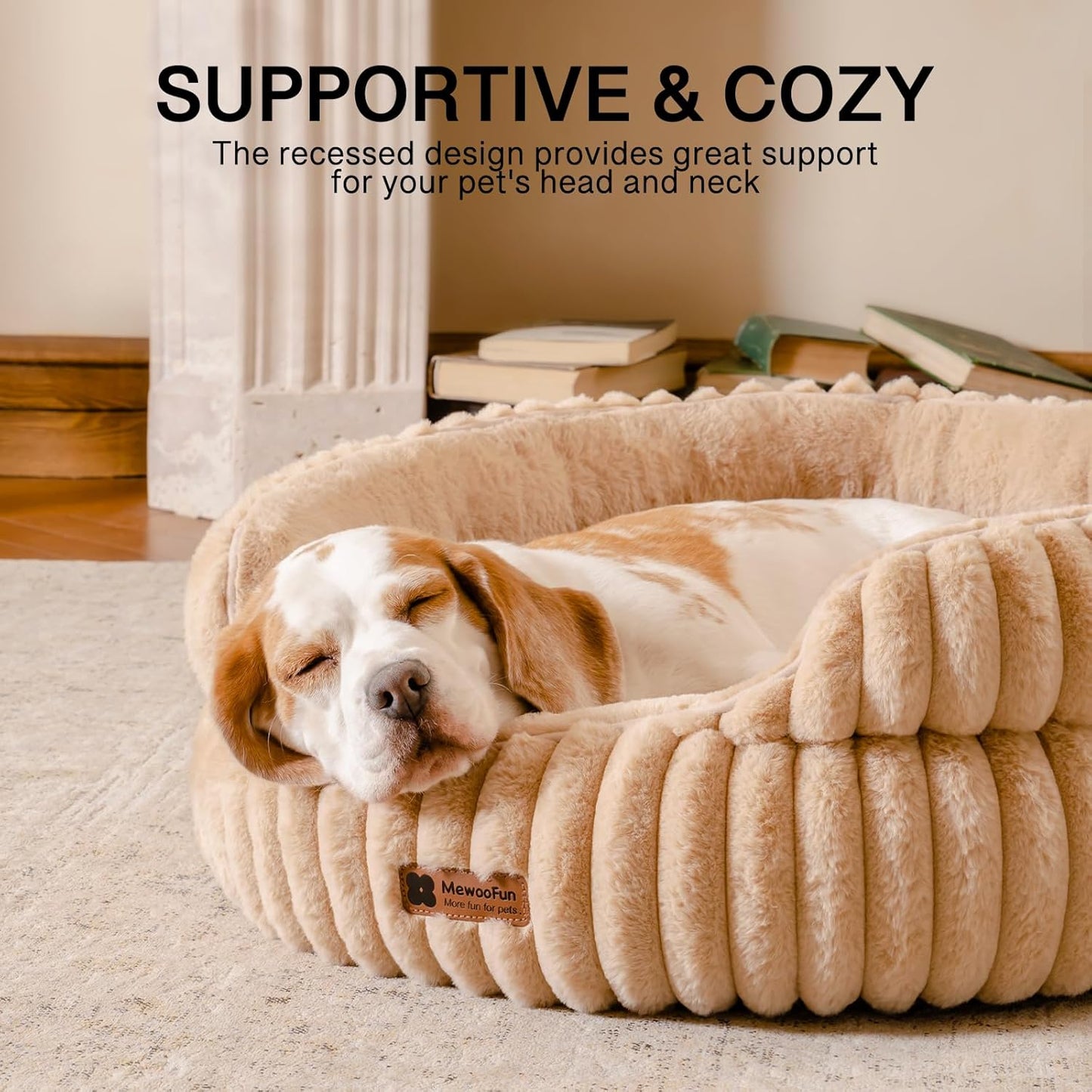 MEWOOFUN Cat Beds for Indoor Cats Washable, Dog Beds for Small Dogs Round Pet Bed for Puppy and Kitten (Camel, 20"x20"x8")