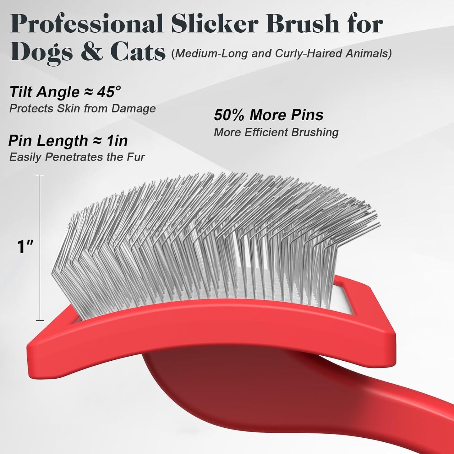 2PCS Slicker Brush for Dogs & Pet Comb,Professional Dog Grooming Brush (Goldendoodles,Poodles,Labradoodles) with Extra Long Pins to Effectively Remove Tangles, Knots and Mats (Red)
