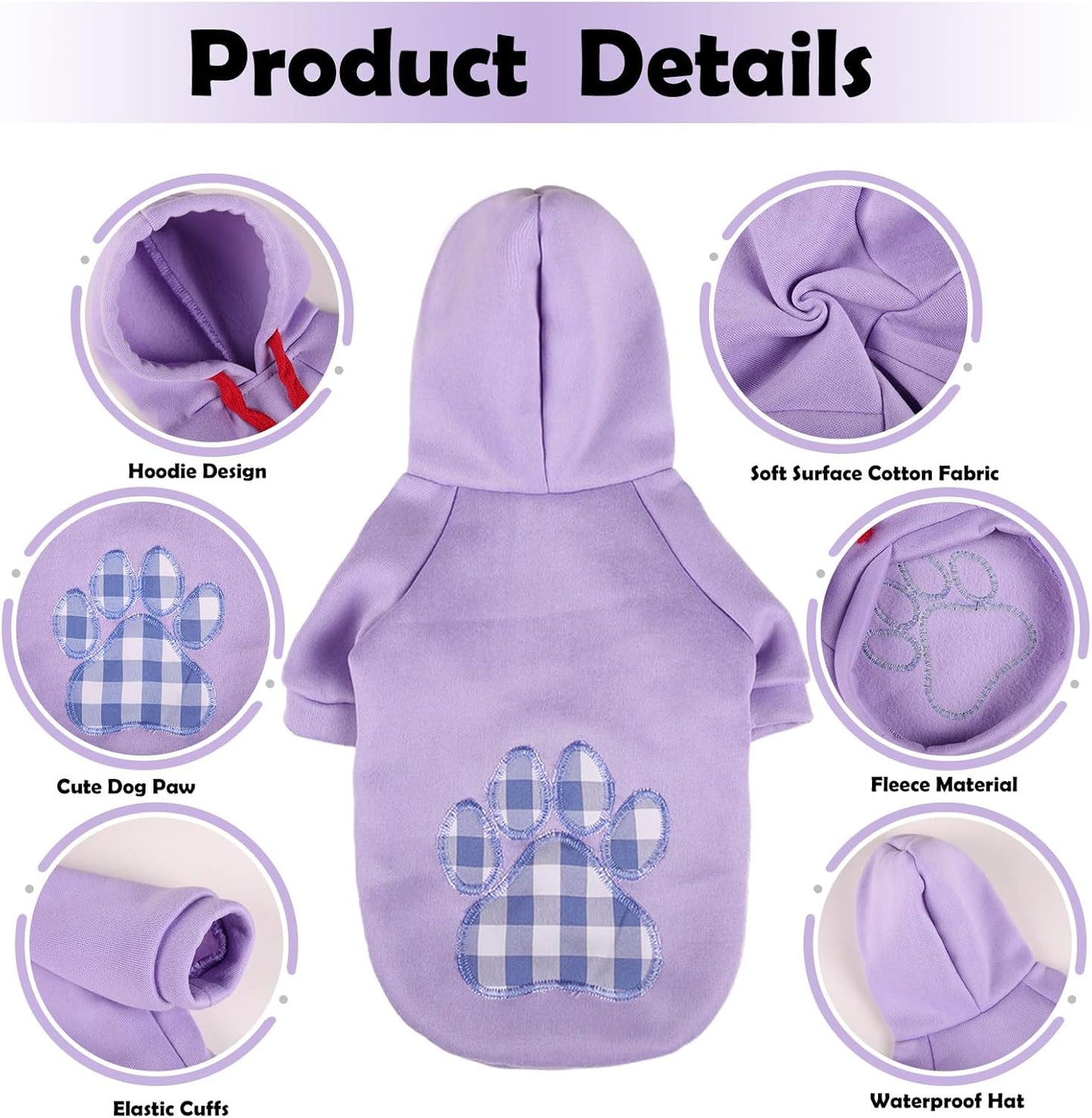 SAWMONG Dog Hoodie,Flannel Pet Hooded Sweater with Hat Puppy Pullover Sweater Shirt,Dog (Purple,2XL)