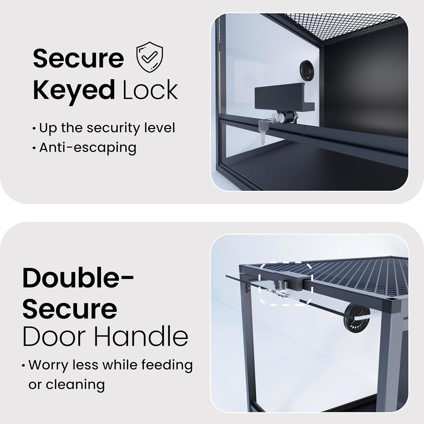 MagicCube 18'' x 18'' x 18'' Reptile Tank with Lock, 24 Gallon Reptile Terrarium with Flip-Up Tempered Glass Door, Top Screen Ventilation for Leopard Gecko - Bottom Not Leakproof