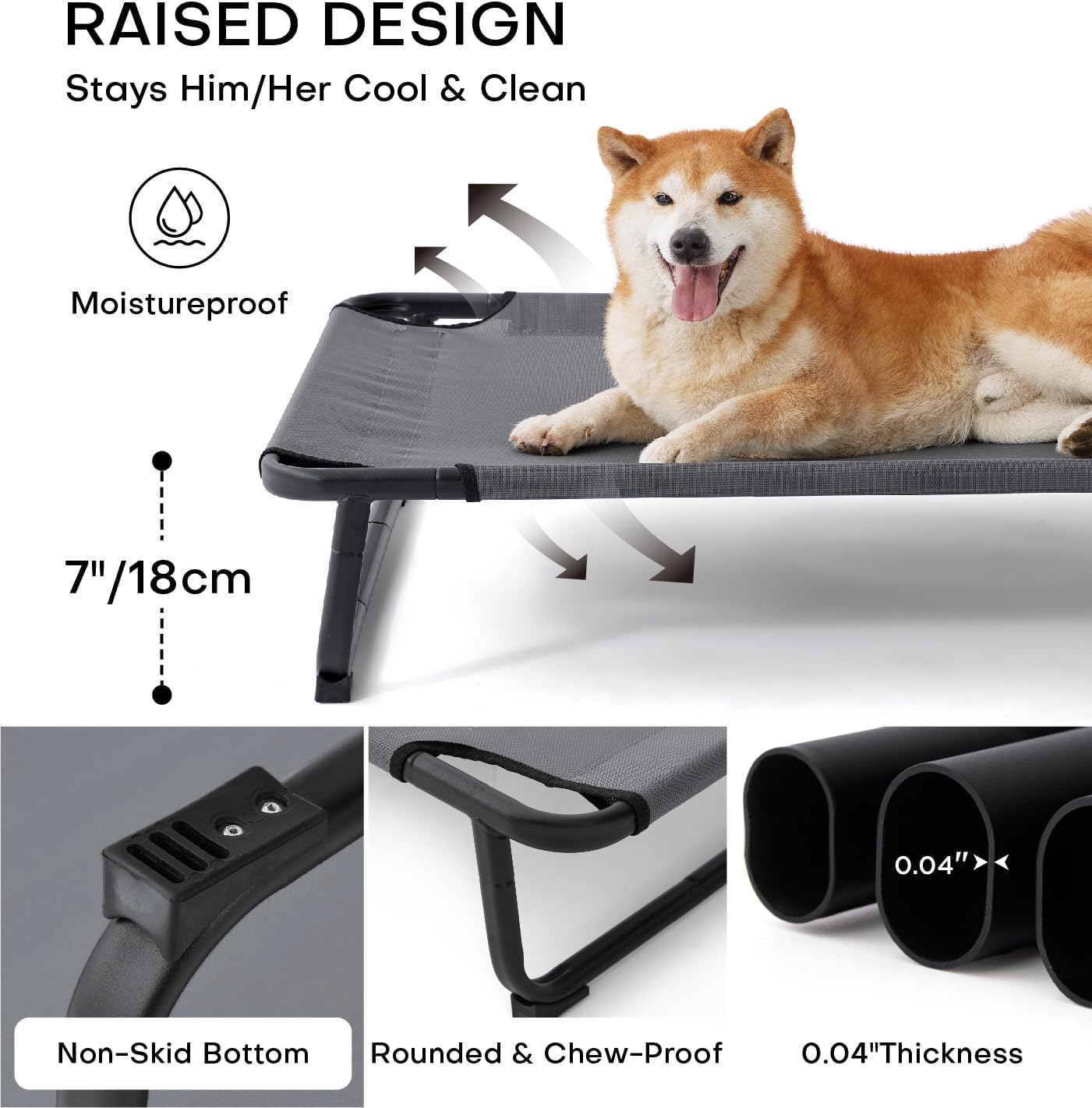 Made4Pets Elevated Cooling Dog Bed for Small Medium Dogs – Raised Pet Cot with Breathable Mesh, No-Slip Feet, Chew-Resistant Frame, Portable Indoor & Outdoor Dog Hammock Bed, 32"x25", Gray