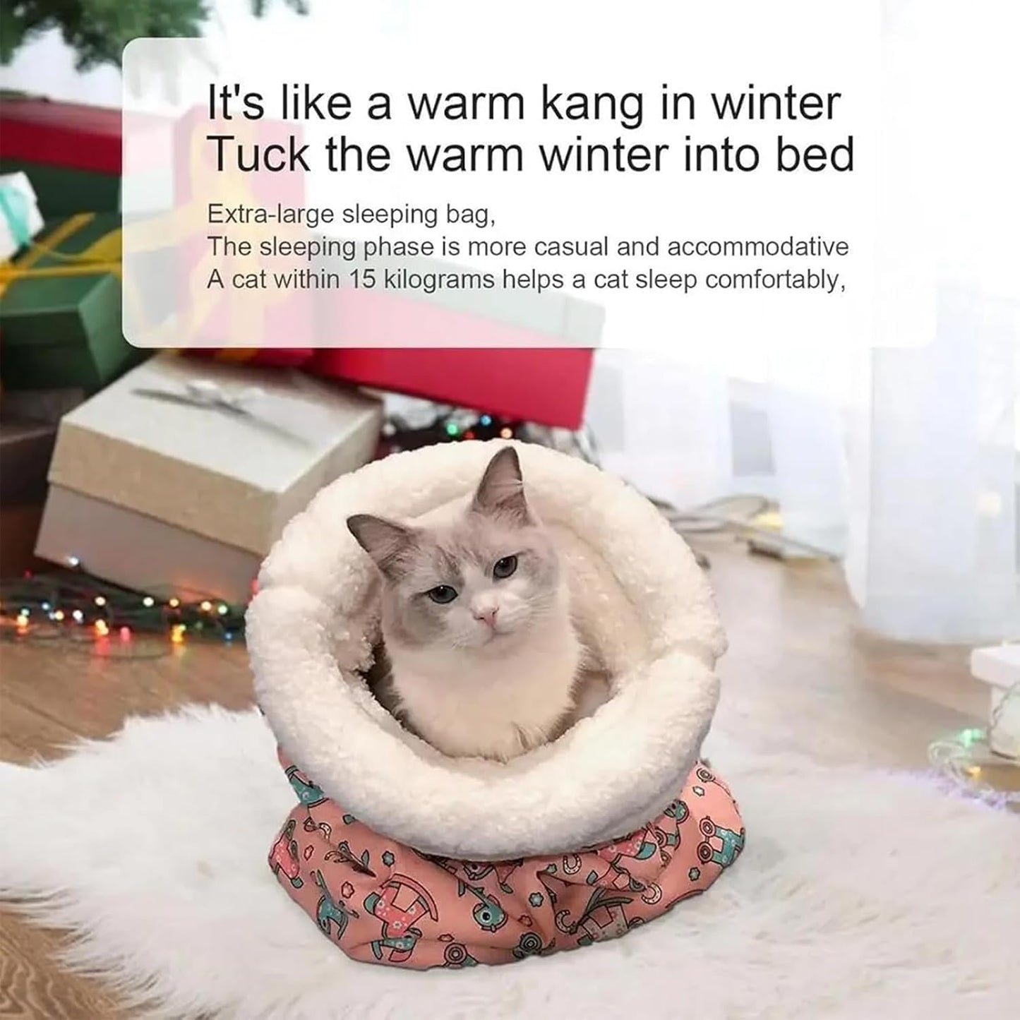 Cat Sleeping Bag,Cat Sleeping Bag for Indoor Cats,Cozy Pet Nest for Cats,Sleeping Bag for Cats,Soft Fluffy Washable Cat Bed Cave,Cat Blankets for Indoor Cats (D)