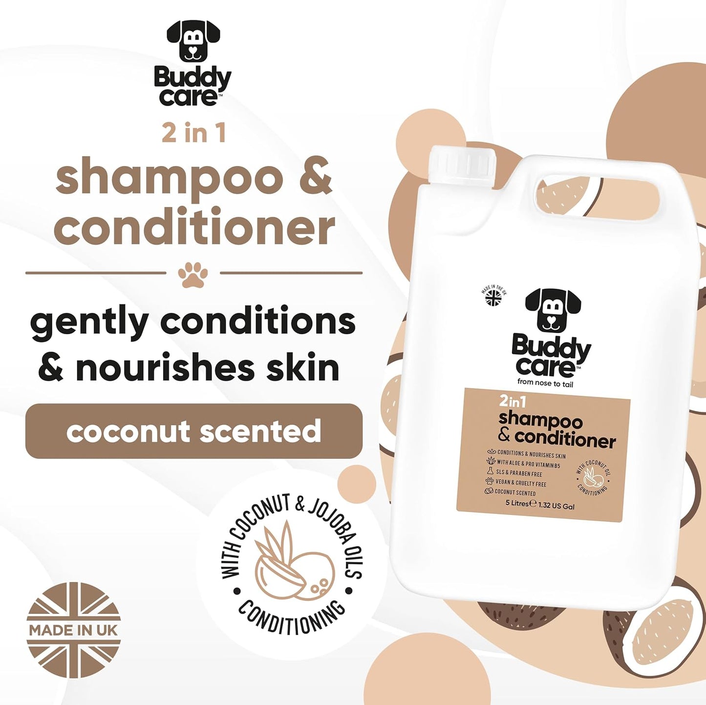 2in1 Dog Shampoo & Conditioner by Buddycare | Coconut Scented | with Aloe Vera and Pro Vitamin B5 (169.07oz)