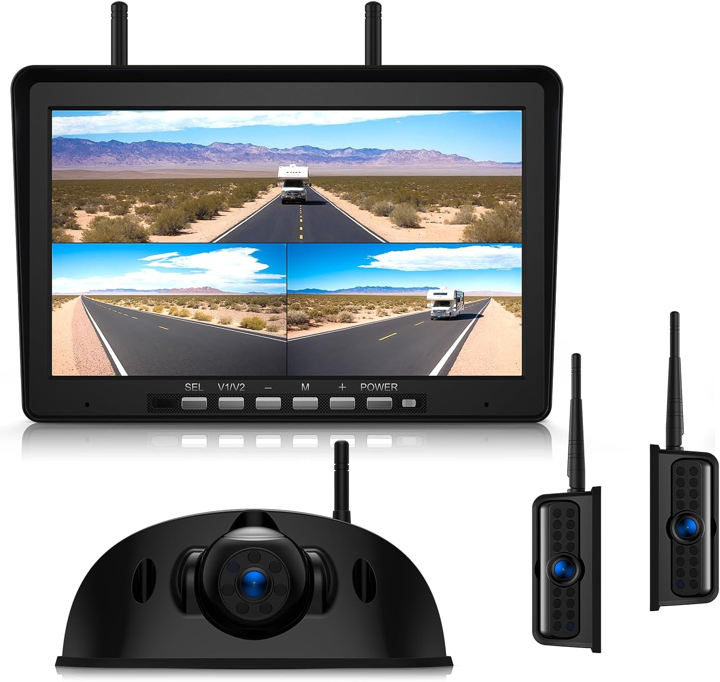 10.1&quot; RV Backup Camera Wireless System Plug and Play, Pre-Wired for Furrion RV Trailer Camper Motorhome, HD 1080P Split-Screen DVR Monitor with 1 Rear View &amp; 2 Side View Cameras, BY503