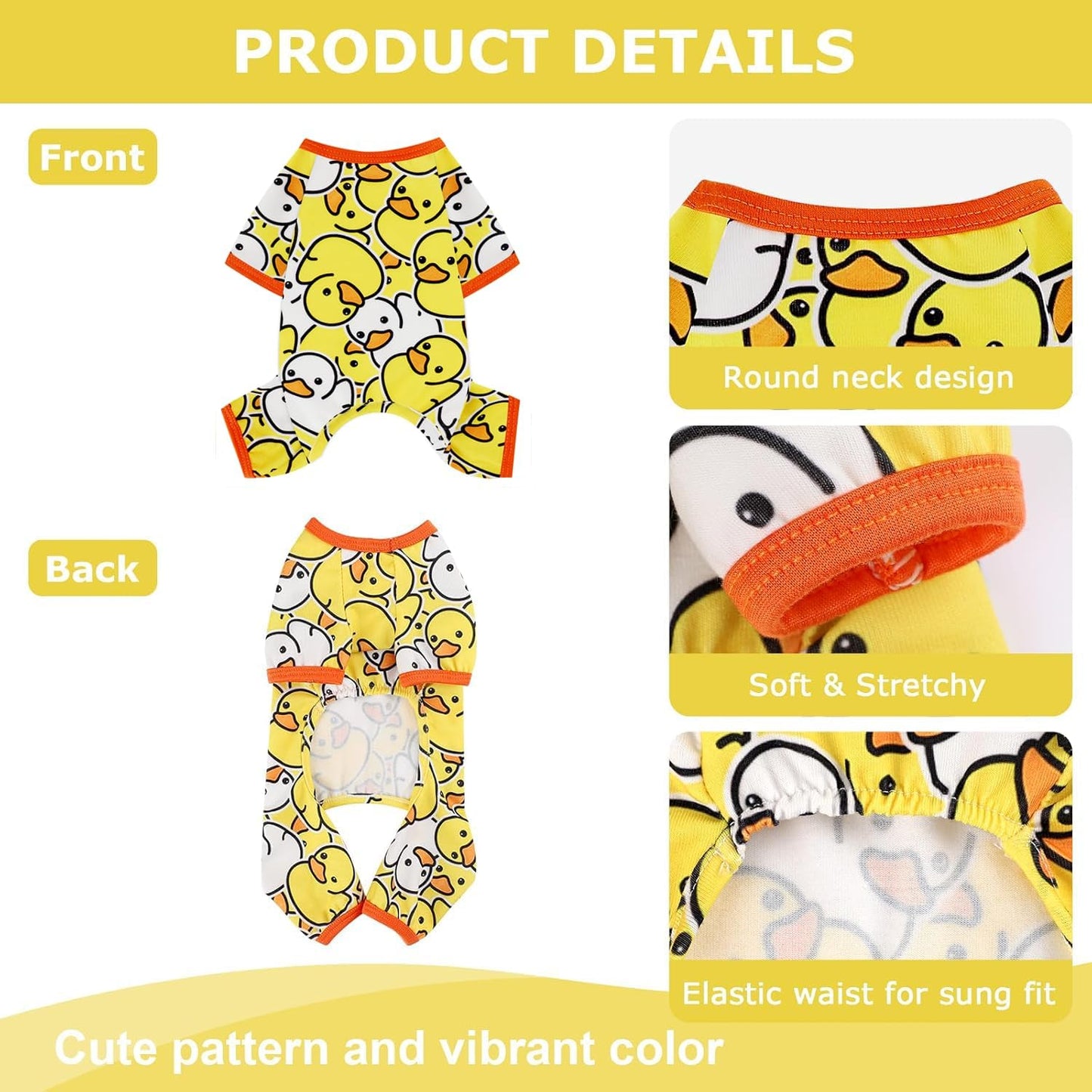 Dog Pajamas Pjs Spring Summer Dog Clothes for Small Dogs Girl - Boy - Small Size Dogs, Soft Stretchy Puppy Clothes Doggie Onesies Cat Pet Jammies Outfit Duck Yellow