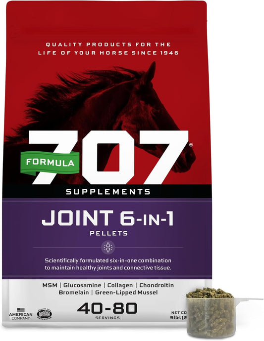 Formula 707 Joint 6in1 Equine Supplement 5 lb Bag - Support for Joint Integrity and Inflammatory Response in Horses - Green-Lipped Mussel, MSM, Glucosamine, Chondroitin & Collagen