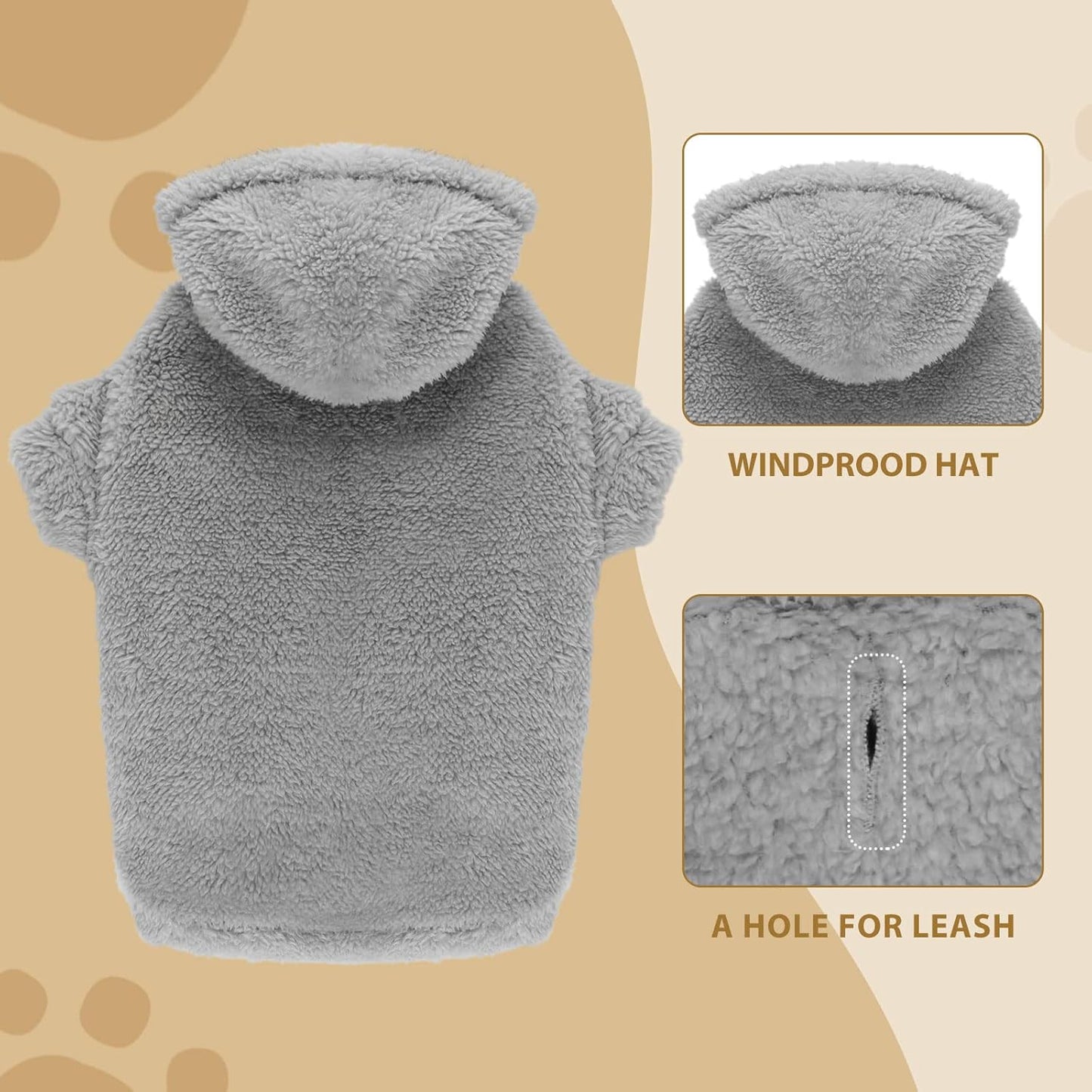 Stpiatue Dog Hoodie, Warm Soft Fleece Dog Coats Hooded Sweatshirt for Large Dogs, XX-Large, Grey
