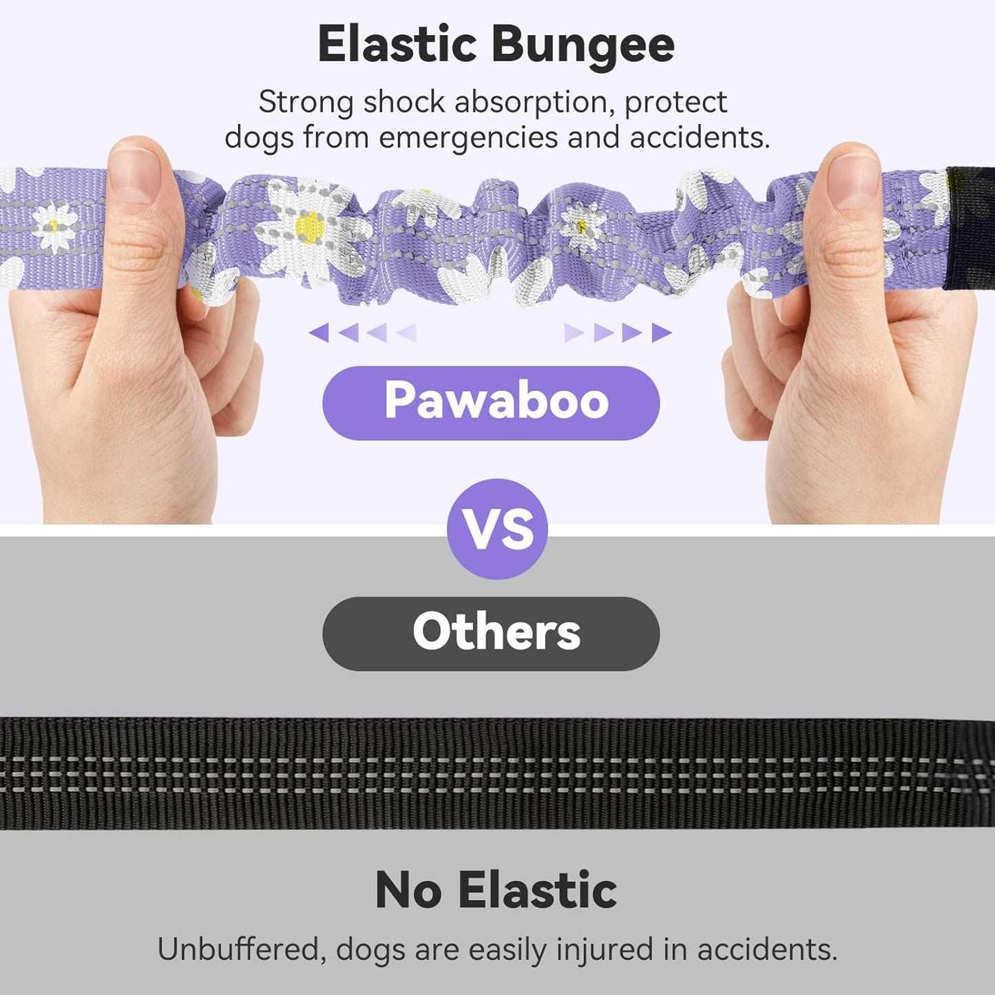 Pawaboo Dog Seatbelt for Car, Dog Seat Belt Bungee, Shockproof Dogs Tether for Car with Buckle & Hook Latch, Adjustable Reflective Dogs Cars Harness Leash with 360° Lockable Buckle, Light Purple