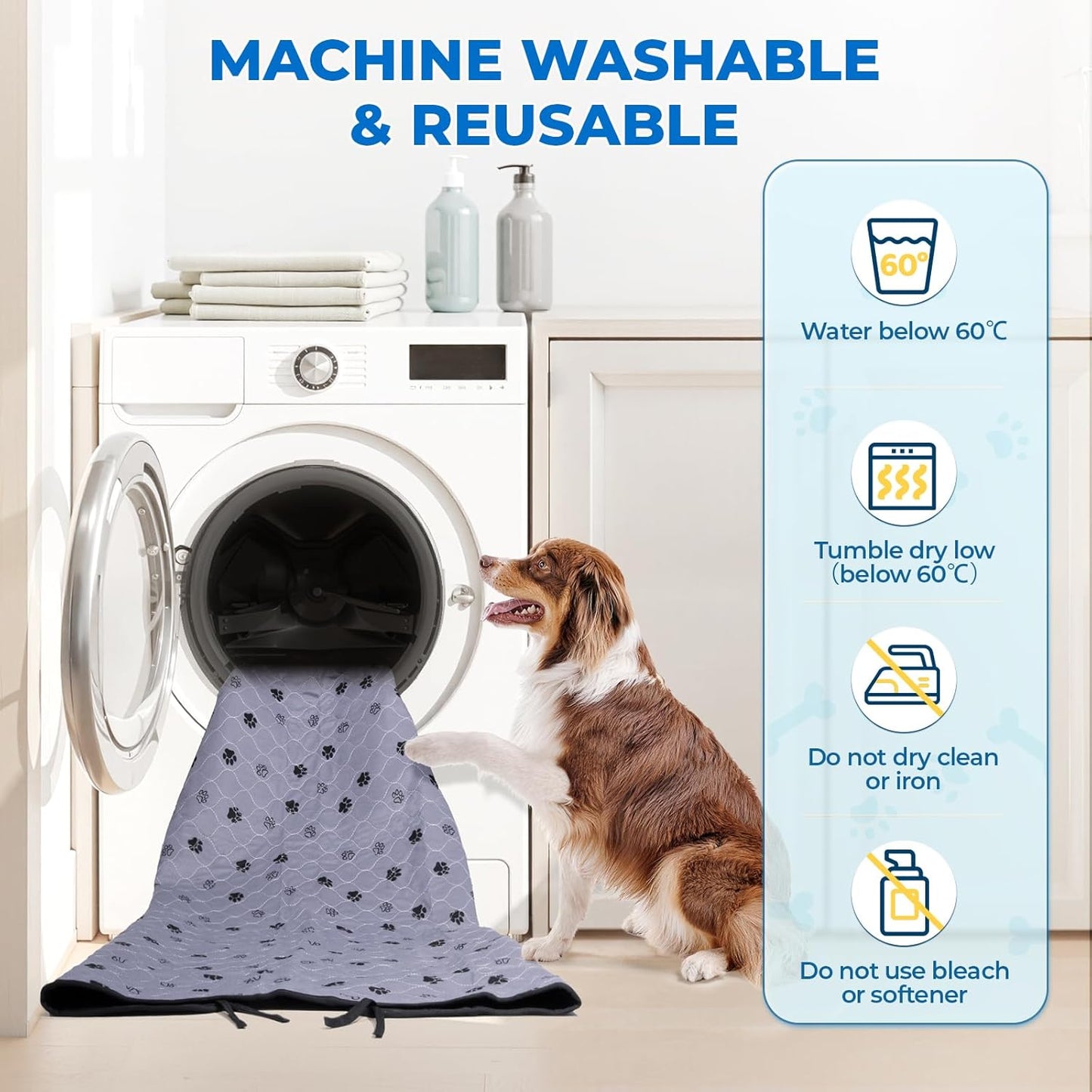 Fostanfly Non-Slip Washable Pee Pads for Dogs, 2 Pack 48''x60'' Extra Large Ultra-Absorbent and Leak-Proof Reusable Potty Training Pads for Dogs, Puppy and Cats of Add 8 Lanyards