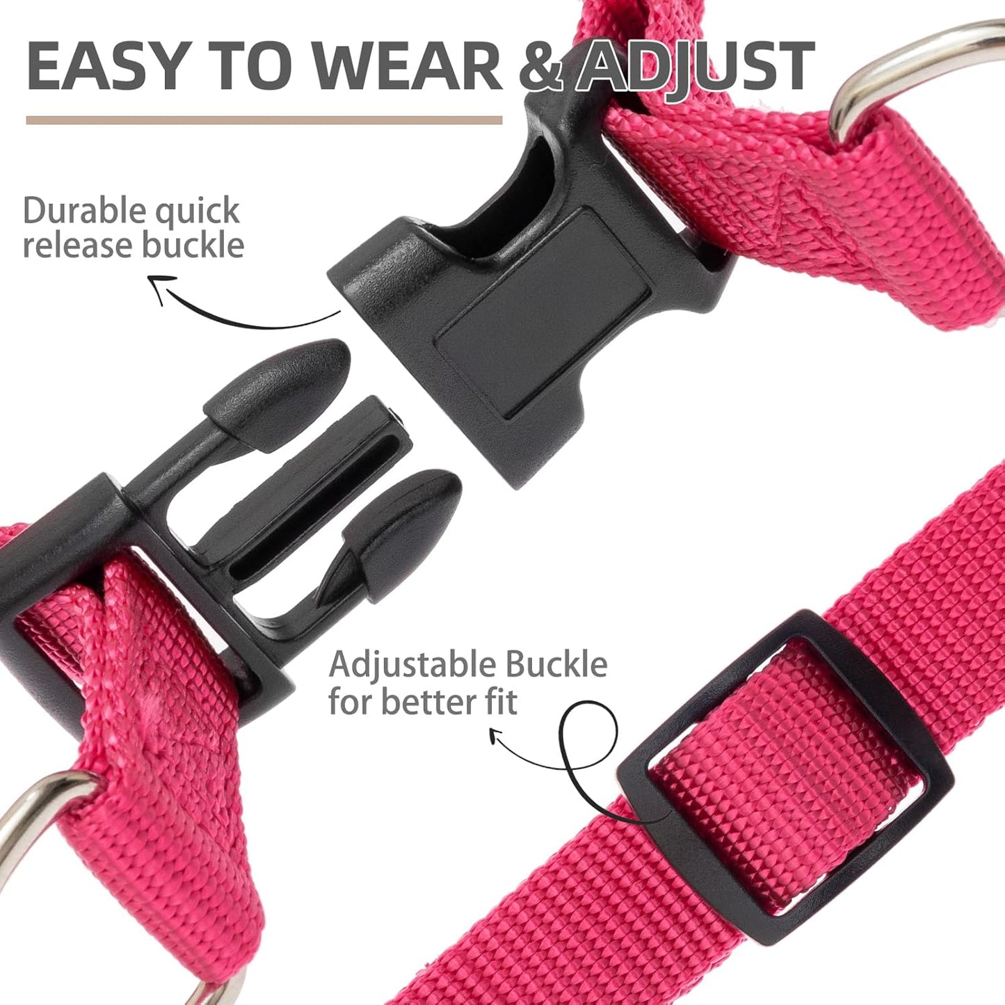PUPTECK No Pull Dog Harness Soft Adjustable Basic Nylon Step in Puppy Vest Outdoor Walking with ID Tag and A-ir Tag Case, Hot Pink, L