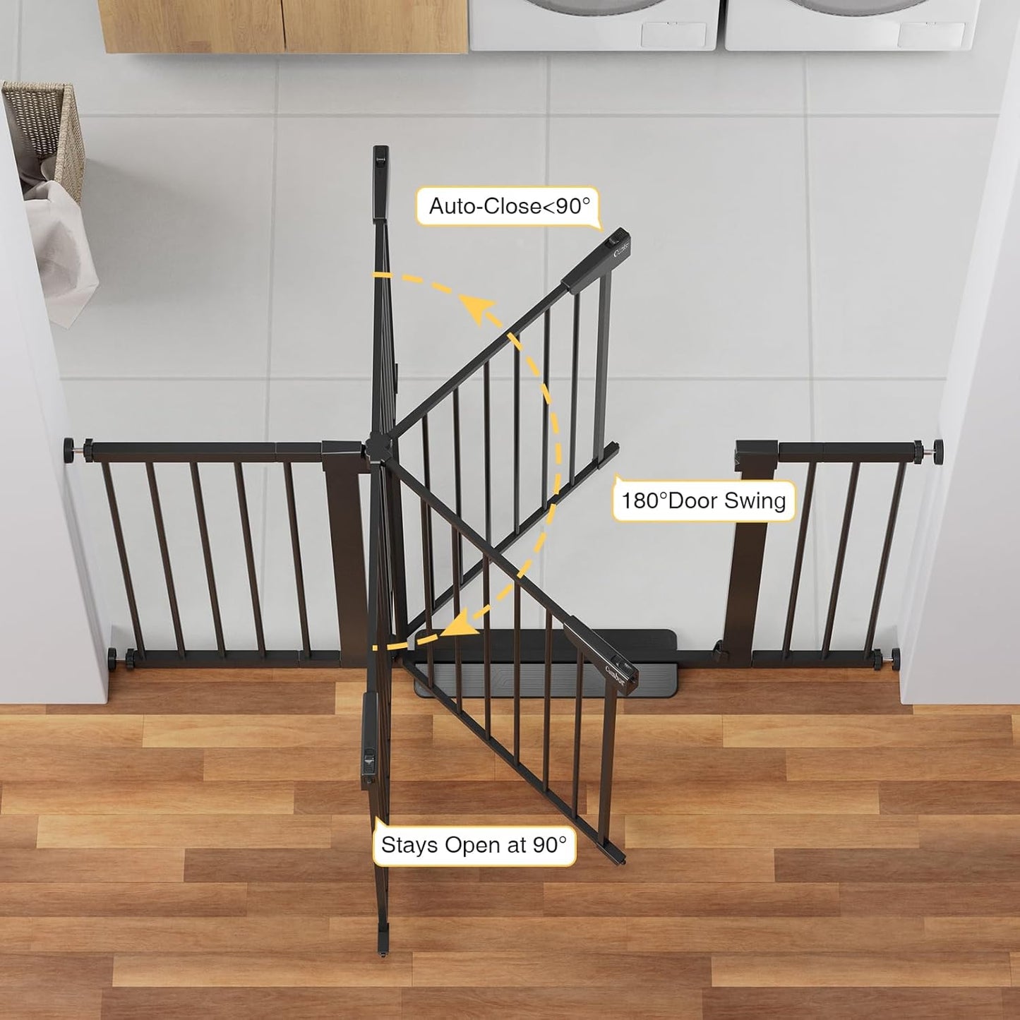 Cumbor 29.7-54.2" Wide Baby Gate for Stairs, Mom's Choice Awards Winner-Self Closing Dog Gate Indoor for Doorways, No Drilling Pressure Mounted Pet Gates for Kids, Easy Walk Through Safety Gate, Black