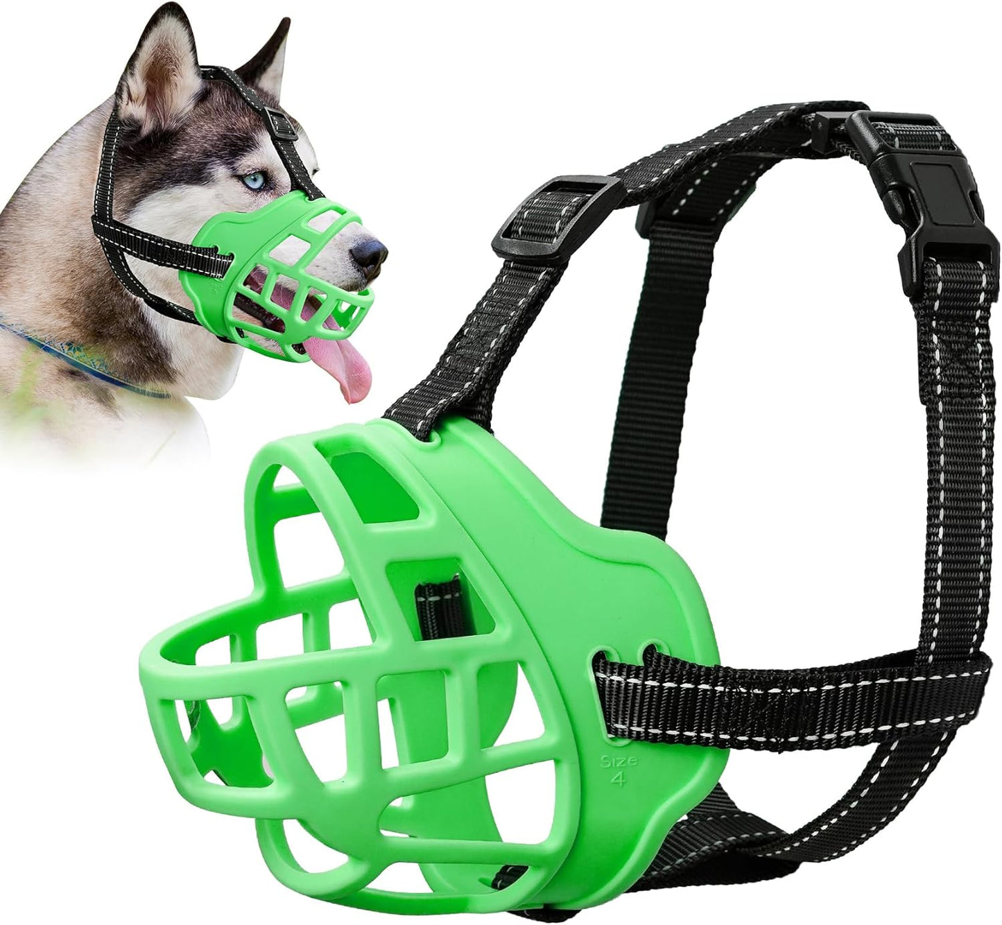 Dog Muzzle for Large Dogs, Breathable Basket Muzzles for Small, Medium and X-Large Aggressive Dog, Allows Panting Drinking, Suitable for Grooming Trimming Training (4, Luminous Green)