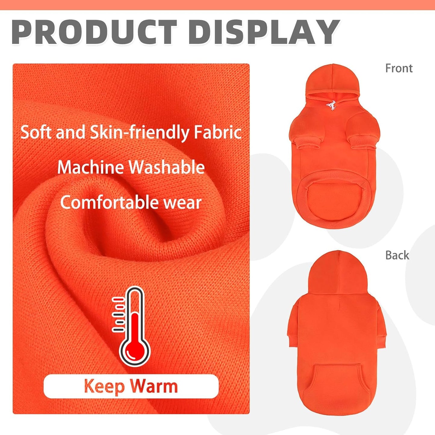 KOOLTAIL Fall Dog Hoodie - Soft & Warm Dog Thanksgiving Sweater with Leash Hole and Pocket,Pet Winter Coat,Cold Weather Clothes Sweatshirt for Small Medium Large Dogs Puppy Cat Boy Girl,Orange XL/XXL