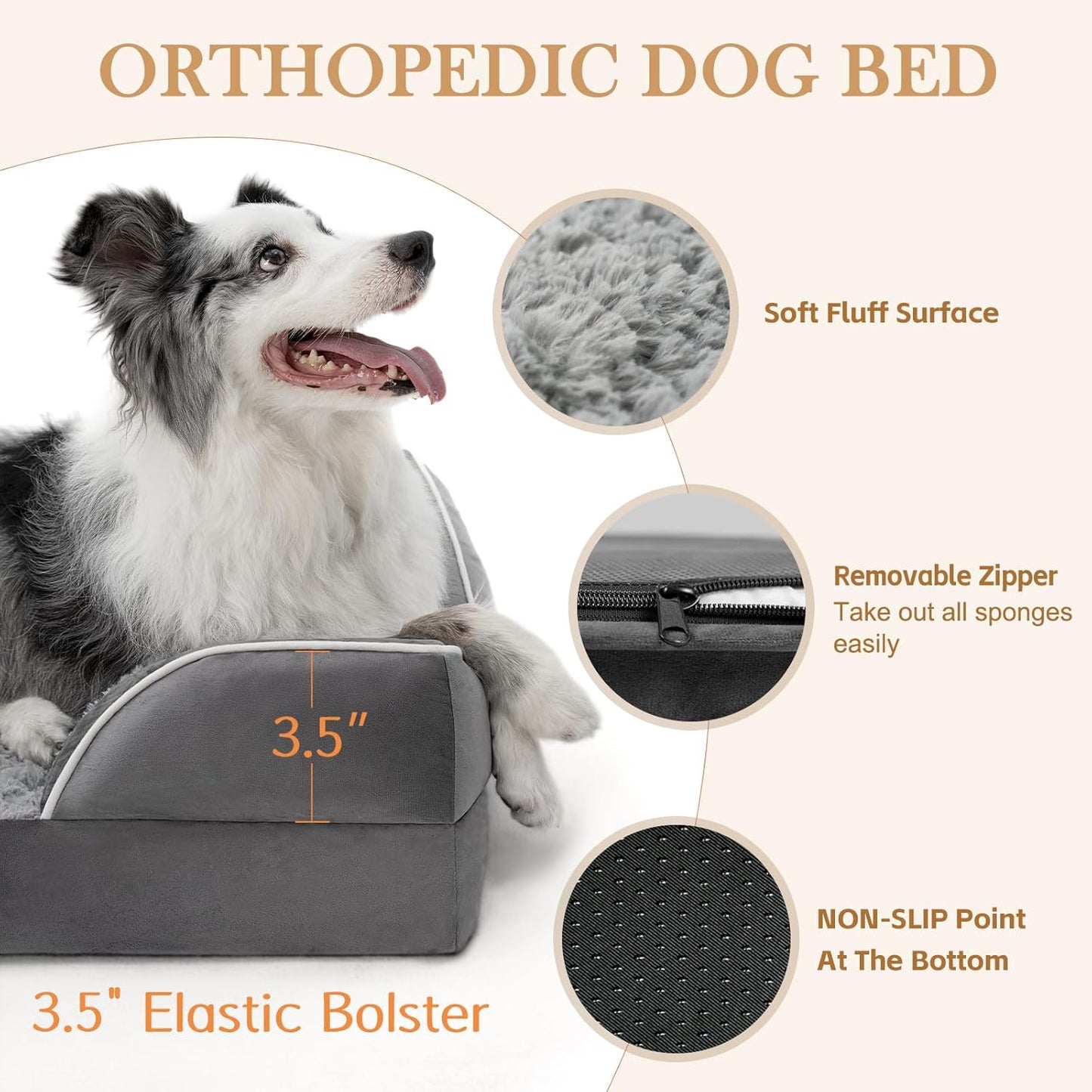 Comfort Expression Small Dog Beds Waterproof Cat Beds Orthopedic Foam Sofa Bed for Small Dogs Comfy Pet Bed with Washable Removable Cover & Non-Slip Bottom(XX-Small,Grey)