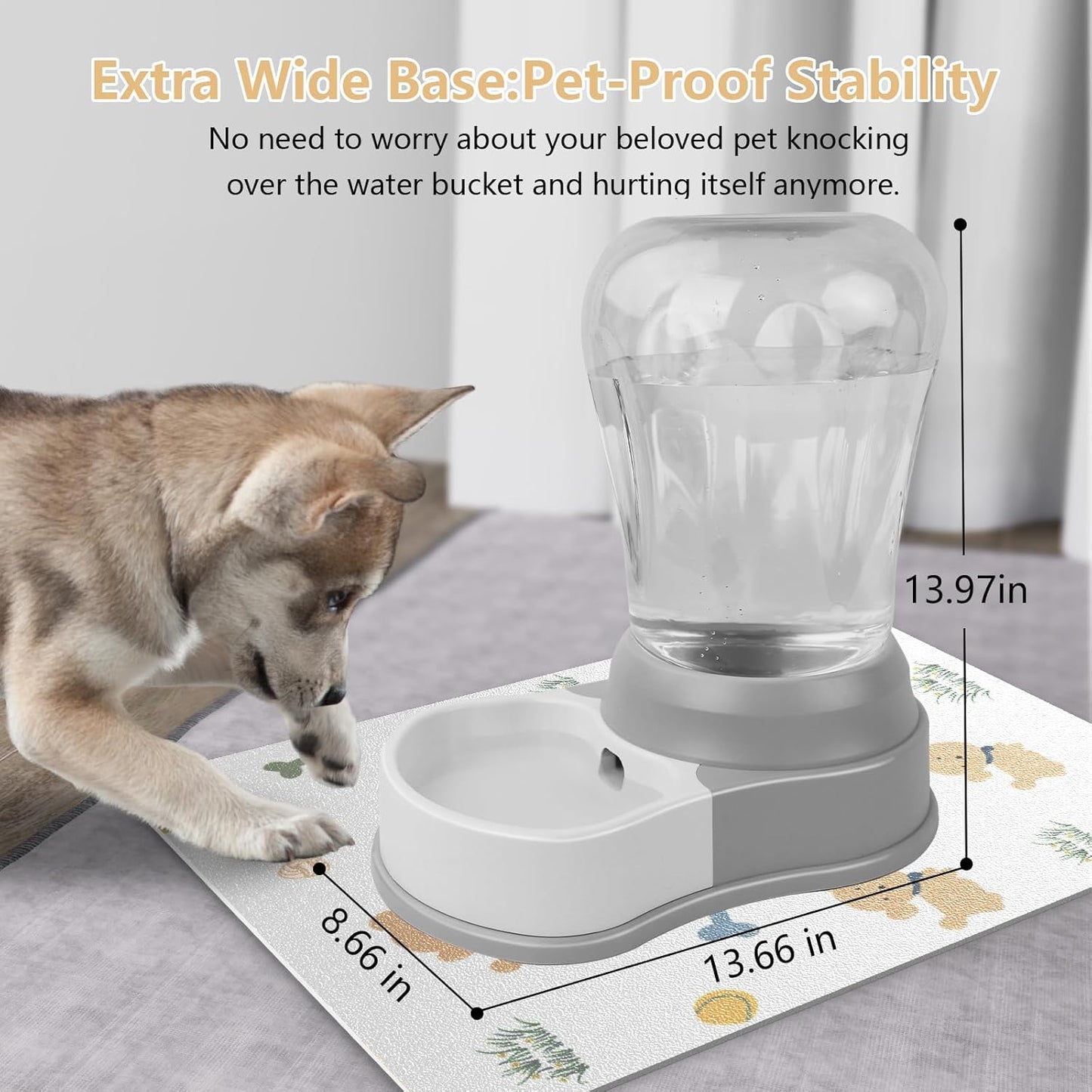 1.58 Gallon Automatic Dog Water Bowl Dispenser - Staltwo Premium Pet Water Dispenser with Non-Slip Mat, Large Capacity Water Feeder for Cats and Dogs, BPA-Free, 1.58 Gallon Grey