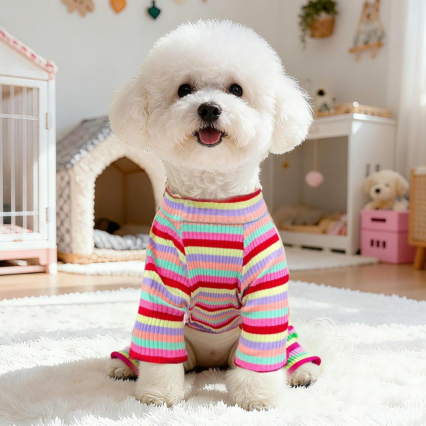 BAEJMJK Striped Dog Pajamas Stretchy Cute Four-Legged Boy Girl Dog Clothes with Sleeves Comfortable Dogs Jumpsuit Colorful Pet Puppy Outfits Apparel for Small Medium Dogs Cats(Red,X-Large)