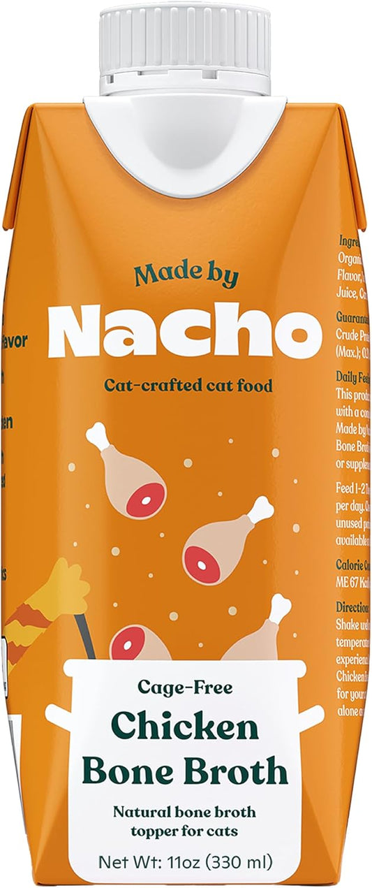 Made by Nacho Bone Broth Cat Food Topper for Hydration and Picky Eaters - Add Protein and Flavor to Your Dry Cat Food – Supports Optimal Nutrition, Digestion, Skin & Coat, 11 oz. (Pack of 4), Chicken