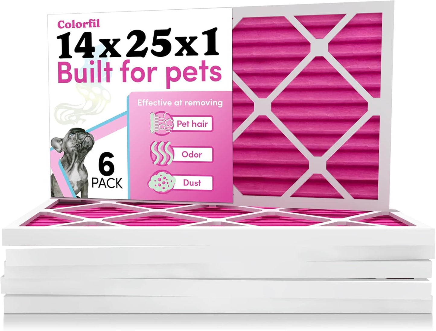 Colorfil 14x25x1 Air Filter (6-Pack) | Made in the USA | Color Changing | Remove Cat and Dog Odor | MERV 8 for Pet Hair Dander and Dust | 13.5"x24.5"x0.75" Exact Size