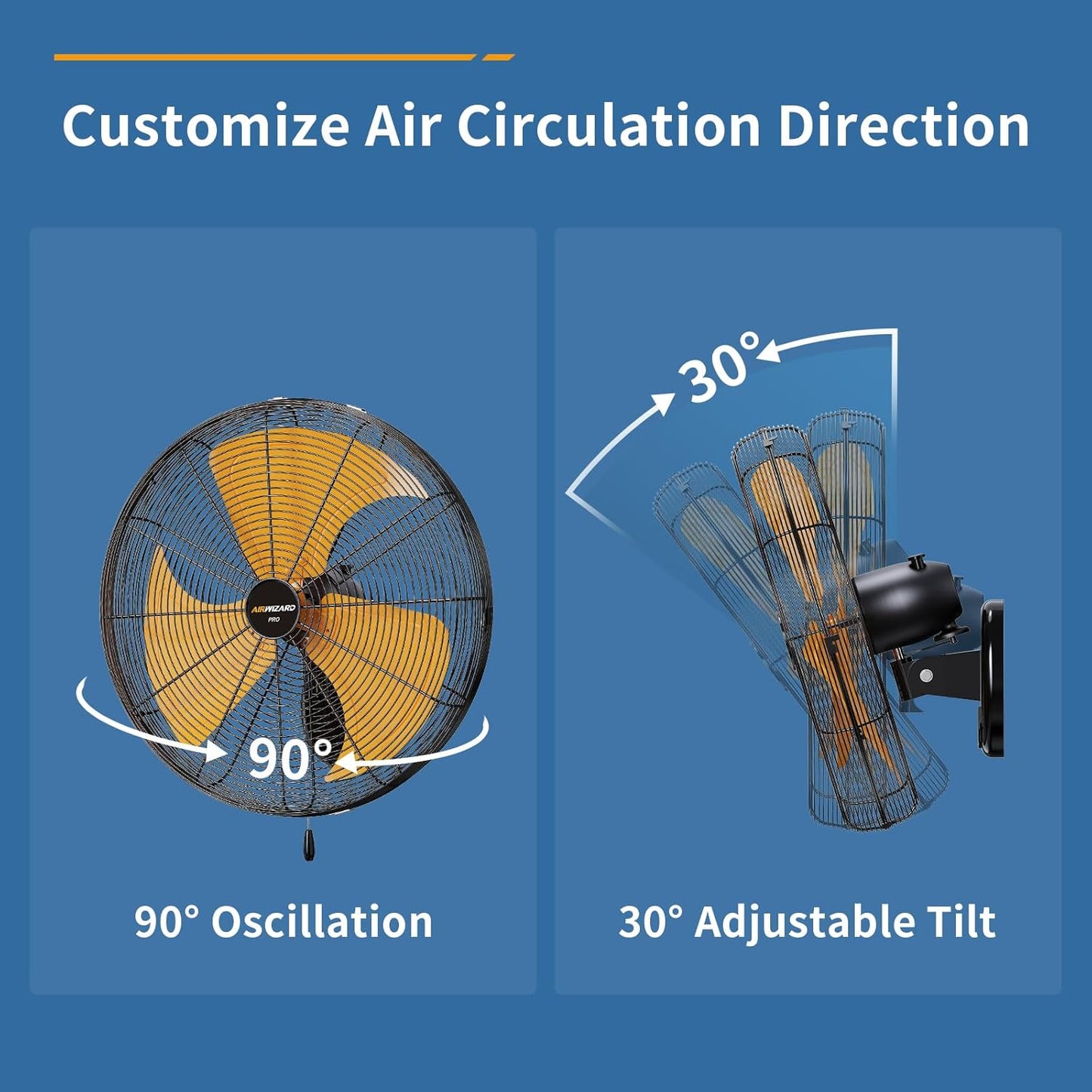 Oscillating High Velocity Wall Mount Fan, Industrial Heavy Duty Metal Wall Fans, 3 Speeds, Adjustable Tilt, Quiet Operation Commercial Shop Fan for Garage (18 Inch - Indoor)