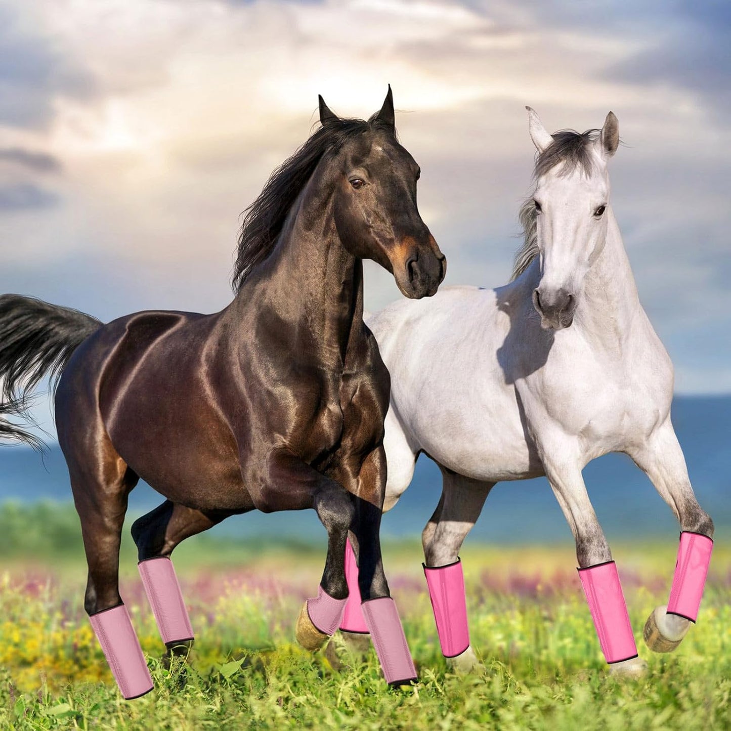 Jexine 12 Fly Boots for Horse Set of 12 Loose Breathable Mesh Horse Fly Sheets Protective Horse Leg Wraps Leggings for Preventing Flies and Mosquitoes Bites (Purple, Red, Pink)