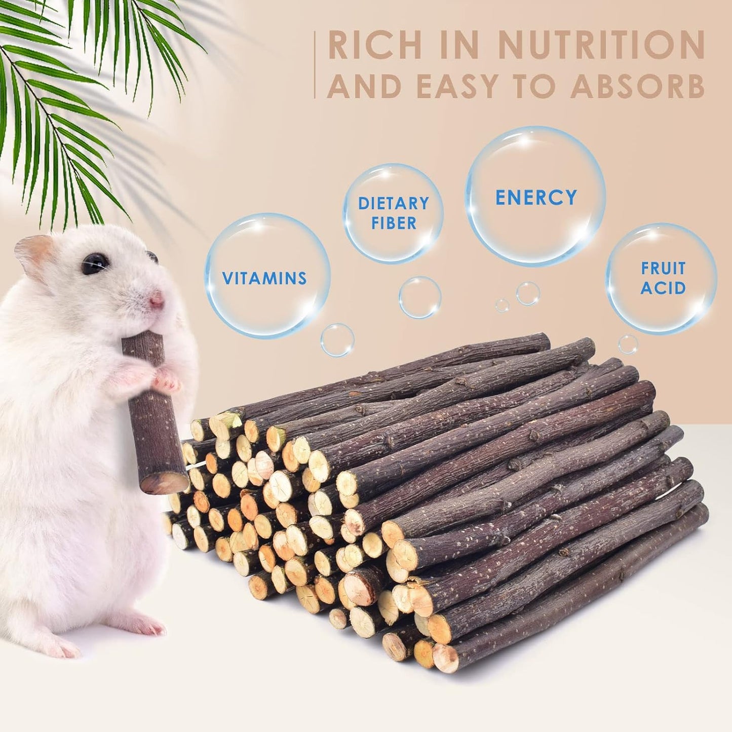 Bissap 460g/16.2oz Apple Sticks for Rabbits, Natural Bunny Chew Toys and Treats for Chinchilla Guinea Pig Hamster Gerbil Small Animals Pet Apple Wood Stick Toys Teeth Grinding
