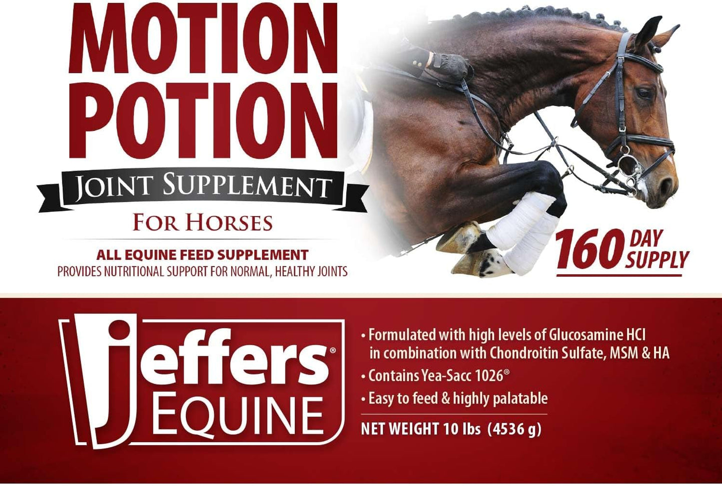 Jeffers Motion Potion Pellets Joint Supplement for Horses, 10 lb- Glucosamine, MSM, Chondroitin, Hyaluronic Acid, & Vitamins. Daily Supplement for Safe, Easy to Feed, Fast Acting for Equine