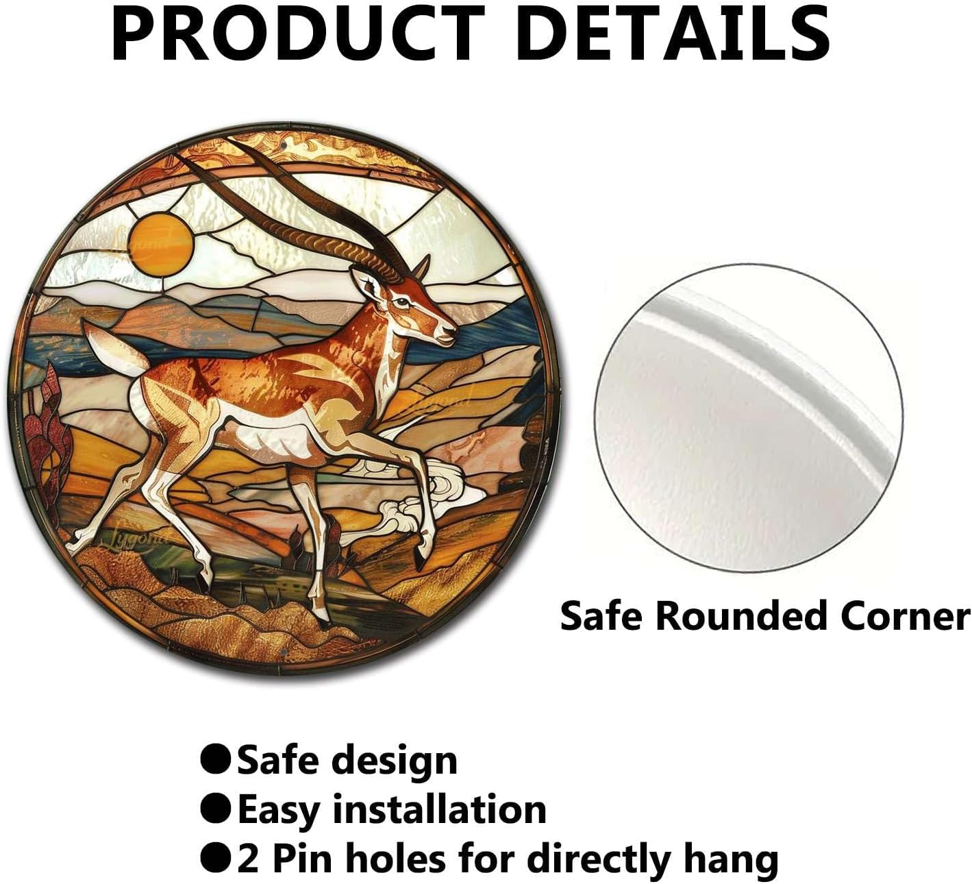 Lygond Metal Sign Tin Sign Circular Stained Glass Pronghorn Bar Signs For Home Bar For Restaurant 8×8 Inches